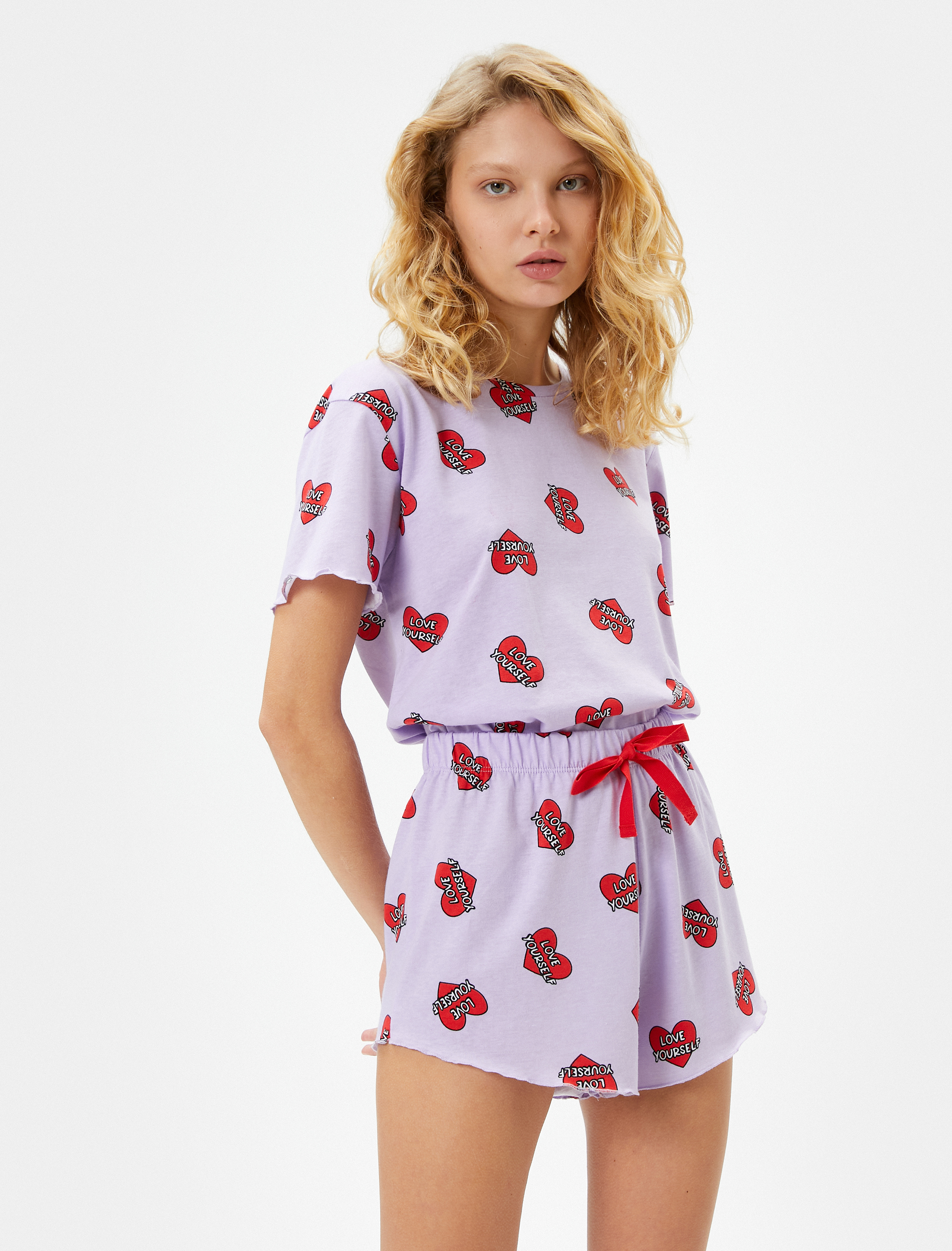   Pijama Takımı Kısa Kollu Şortlu Pamuklu Baskılı