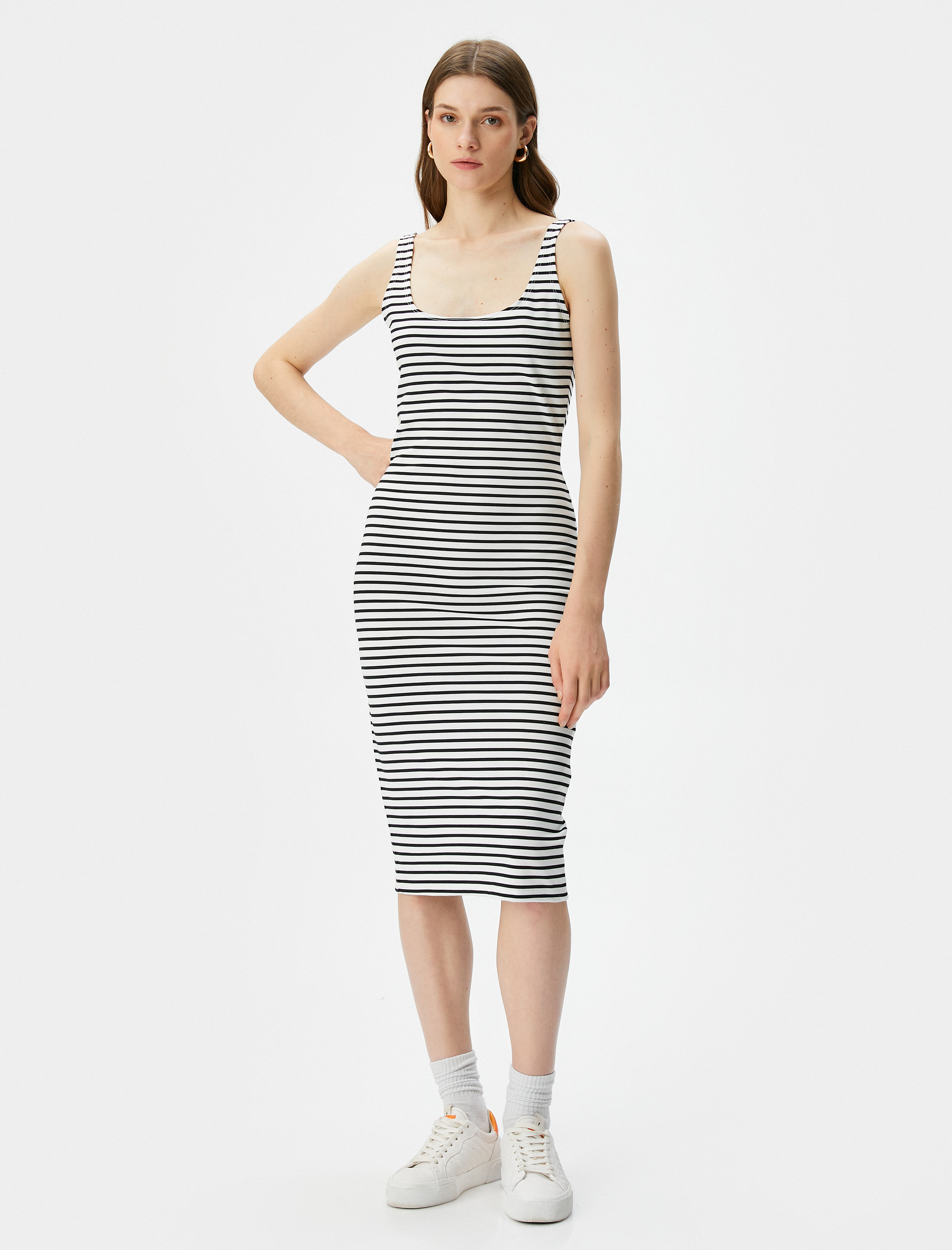   Midi Elbise Askılı U Yaka