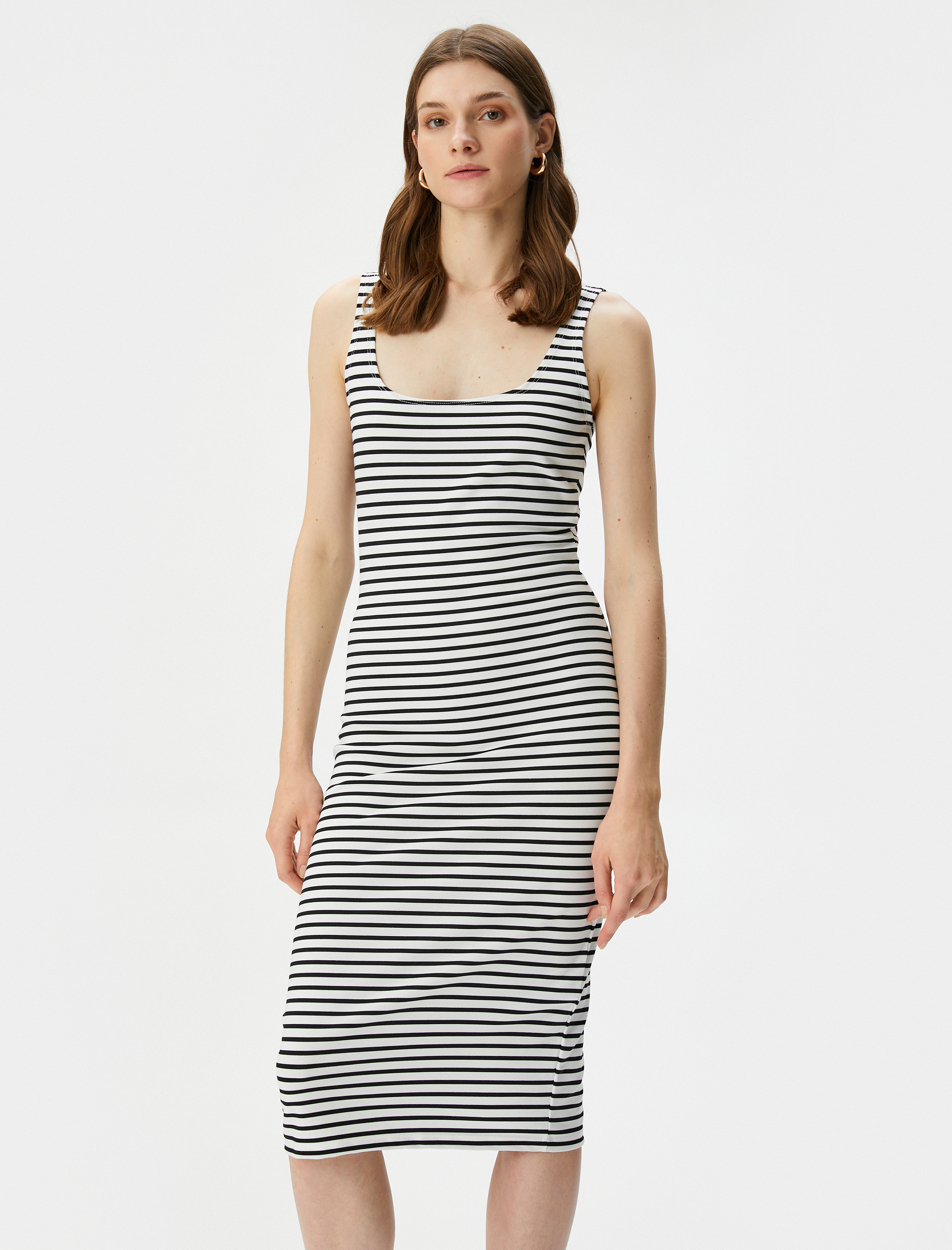   Midi Elbise Askılı U Yaka