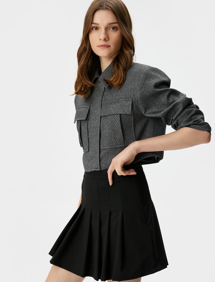  Mini Pileli Etek Normal Bel Fermuarlı