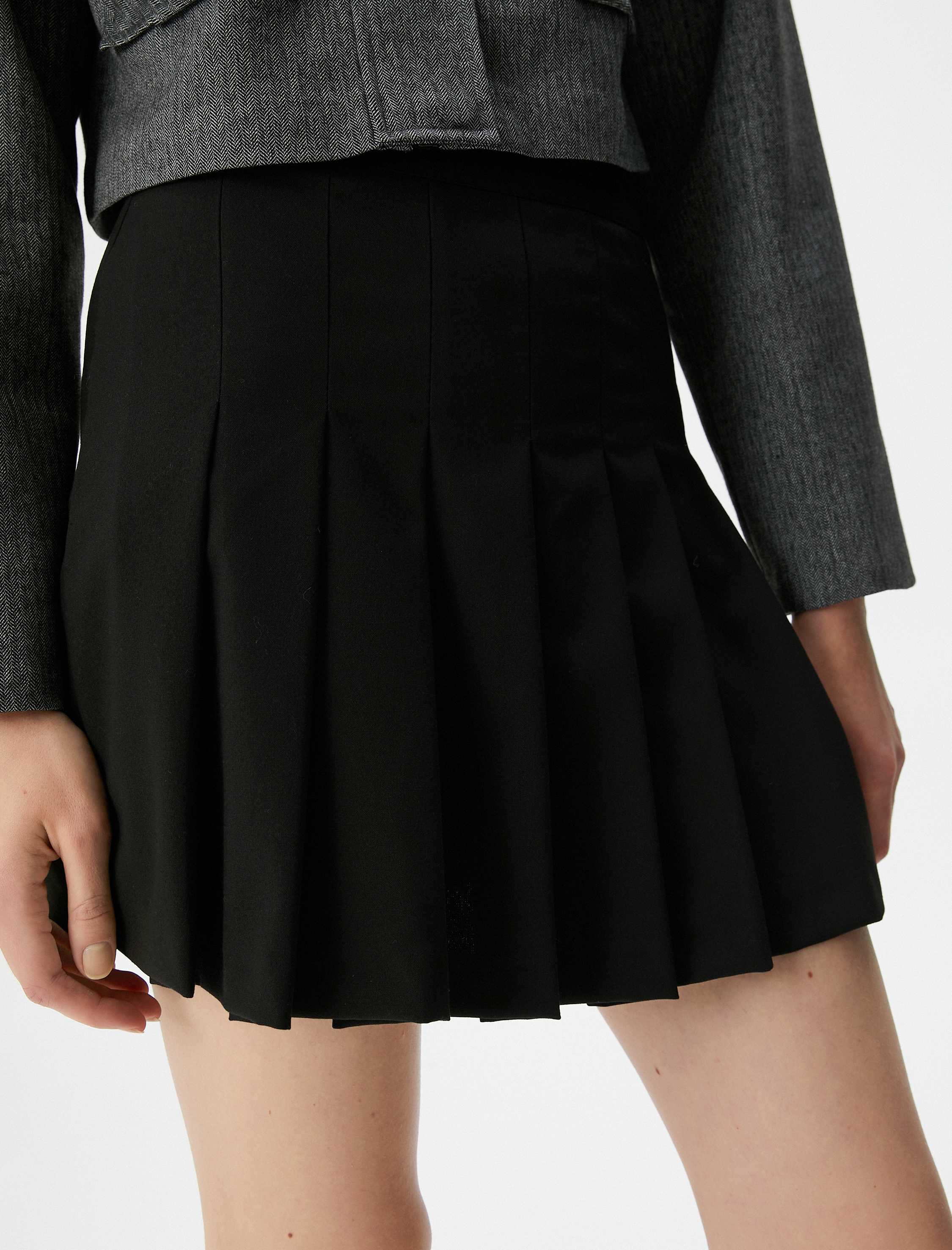   Mini Pileli Etek Normal Bel Fermuarlı