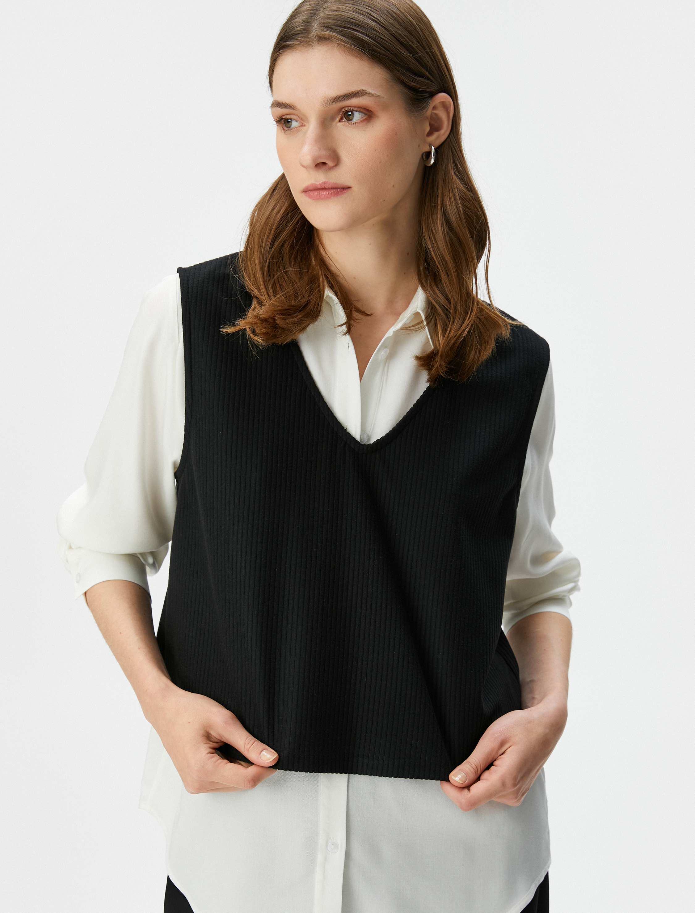   Uzun Kollu Gömlek Çift Parça Görünümlü