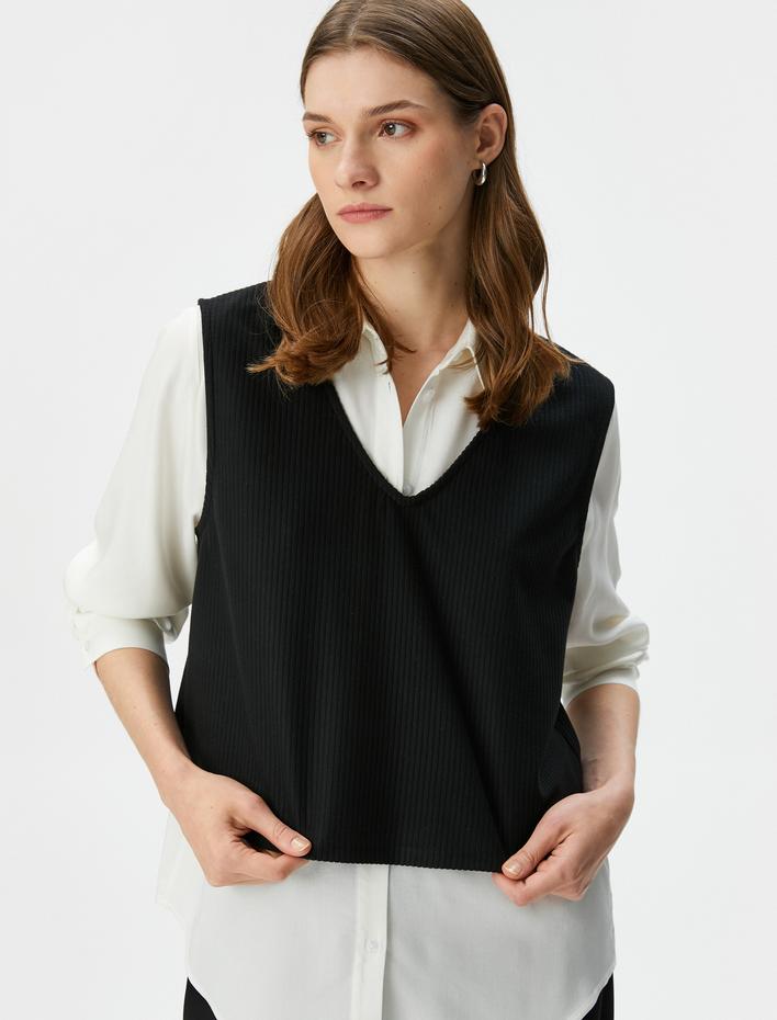  Uzun Kollu Gömlek Çift Parça Görünümlü