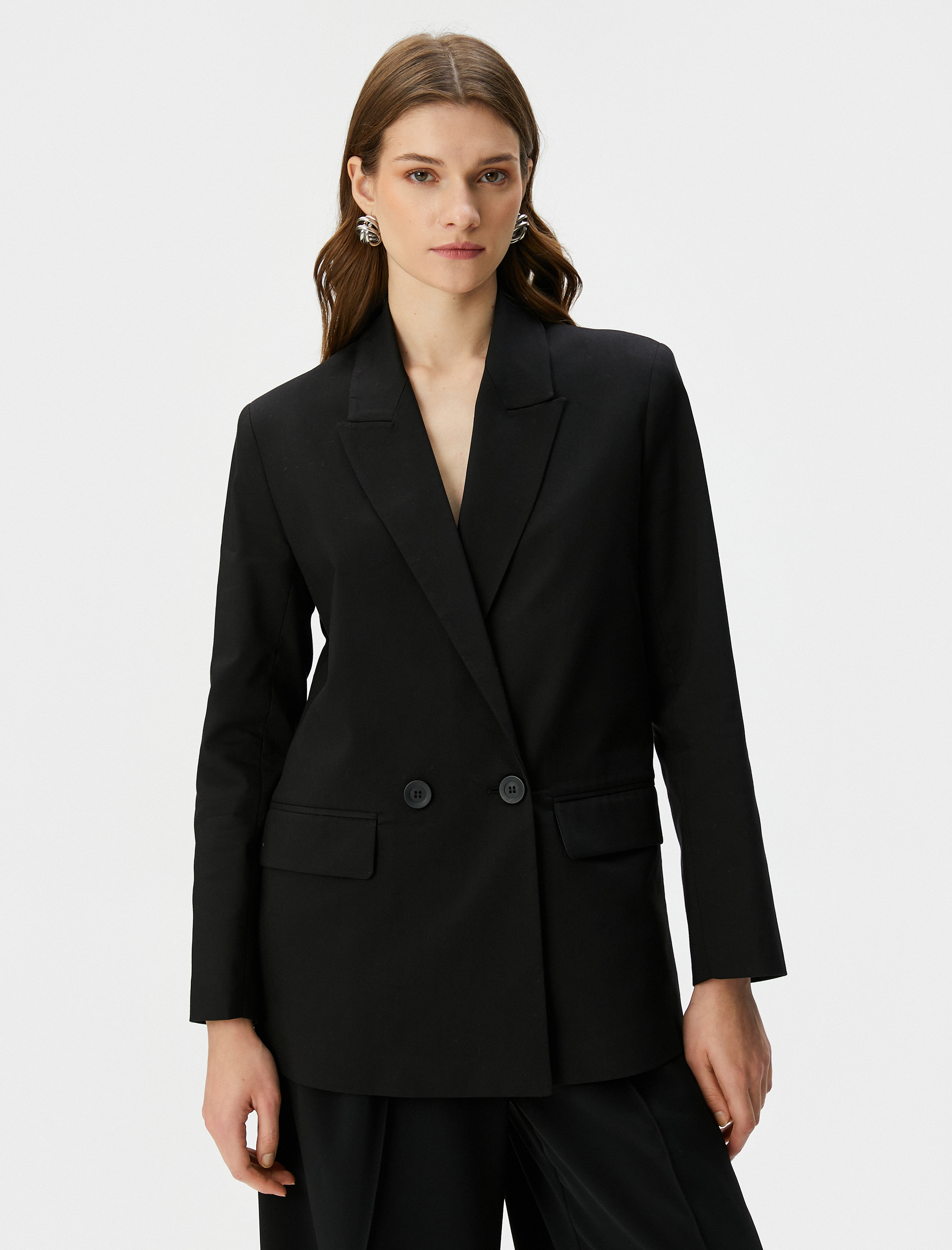   Blazer Ceket Kruvaze Düğmeli Kapaklı Cepli