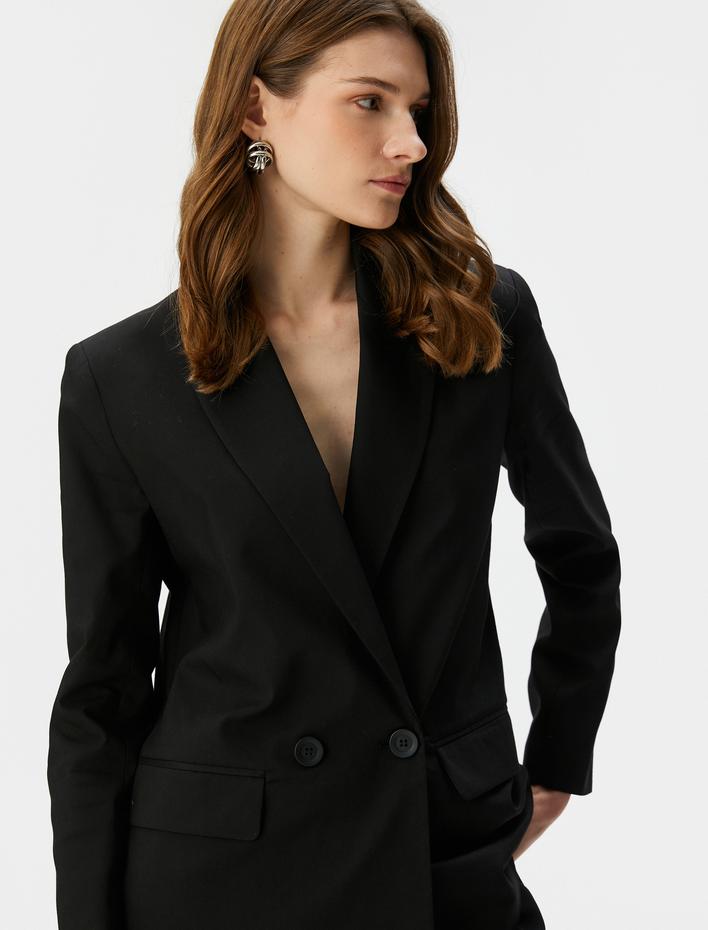  Blazer Ceket Kruvaze Düğmeli Kapaklı Cepli