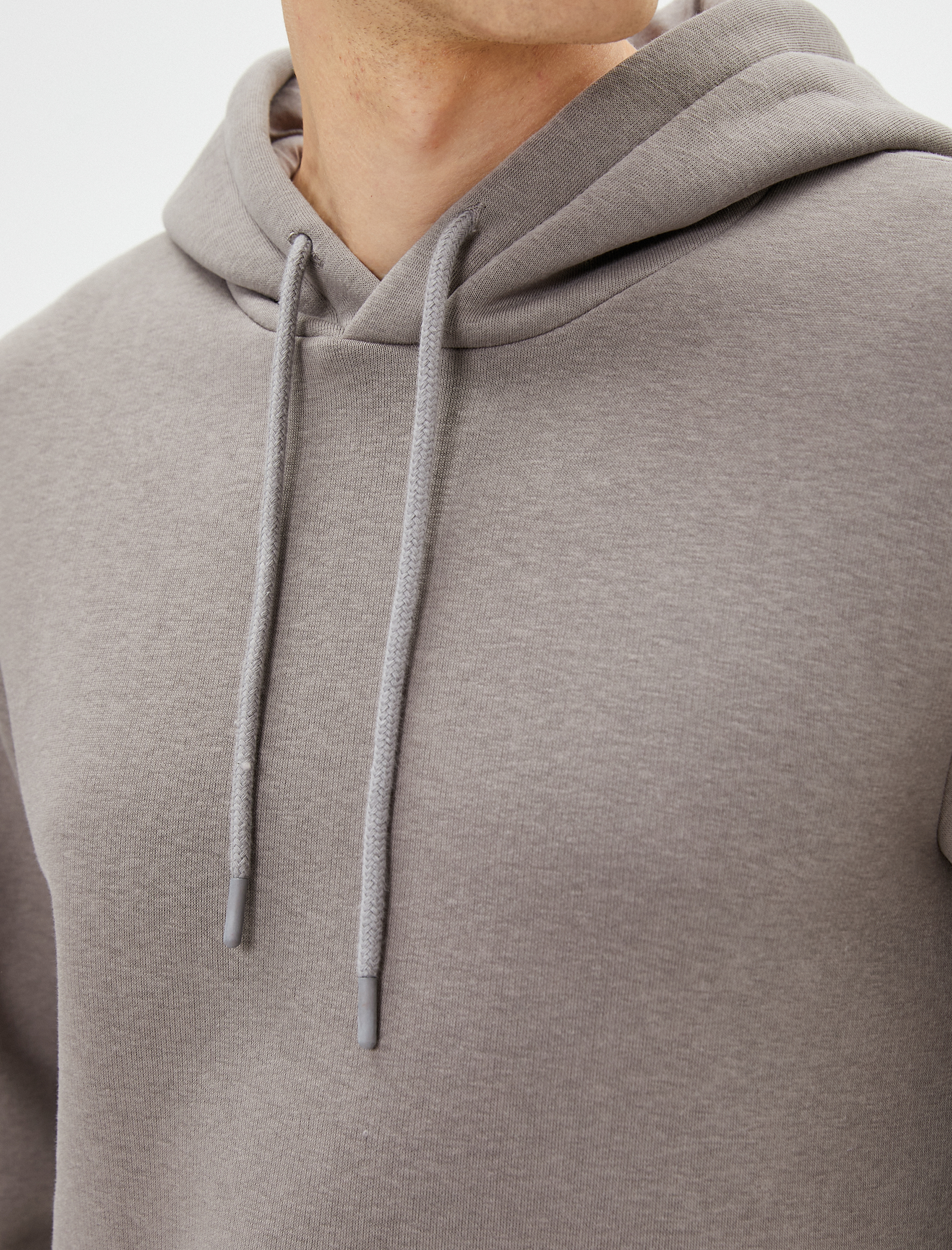   Basic Kapşonlu Sweatshirt Uzun Kollu Ribanalı Şardonlu