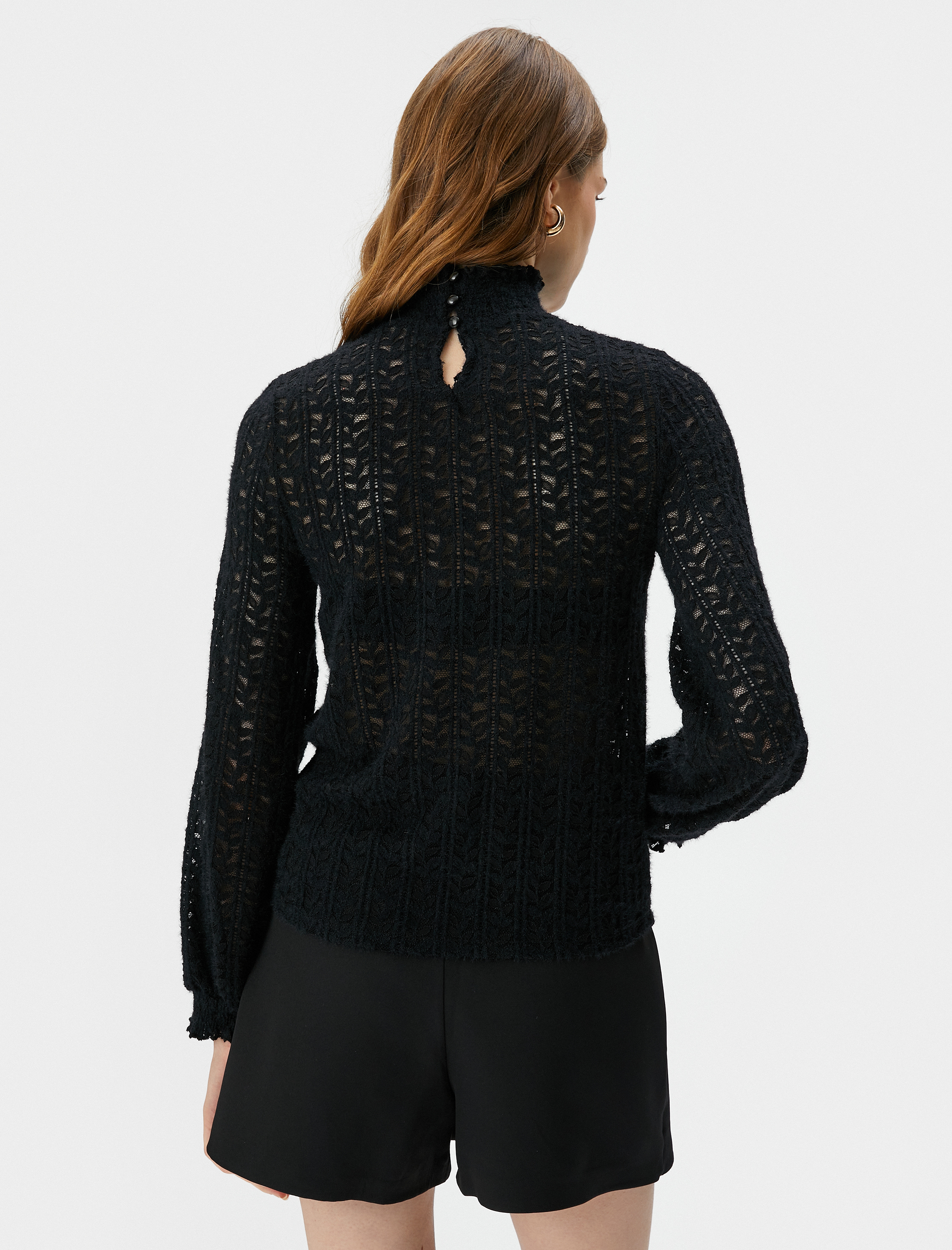   Dantelli Bluz Dik Yaka Gipeli Fırfırlı