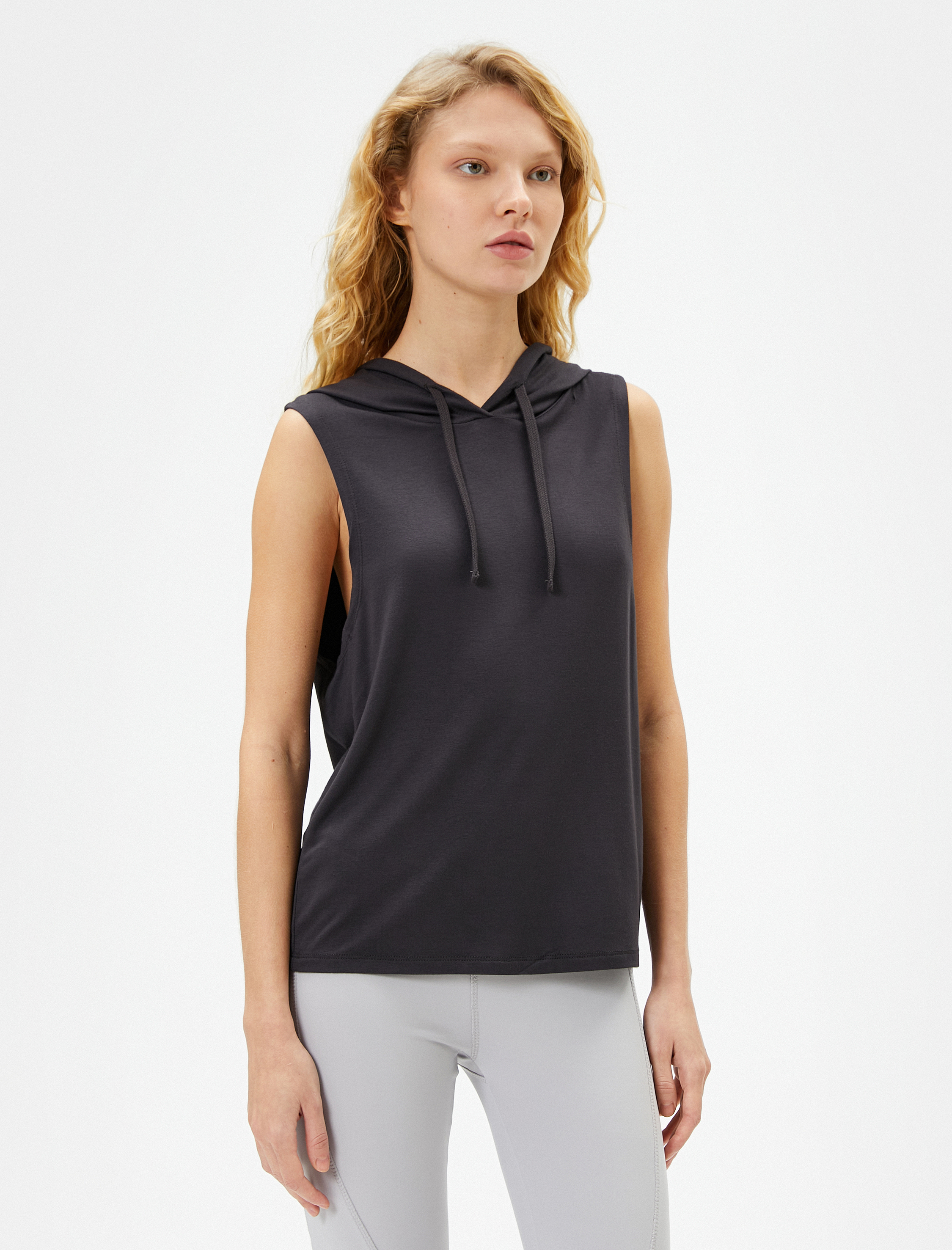   Spor Kapüşonlu Kolsuz Tişört Modal Kumaş