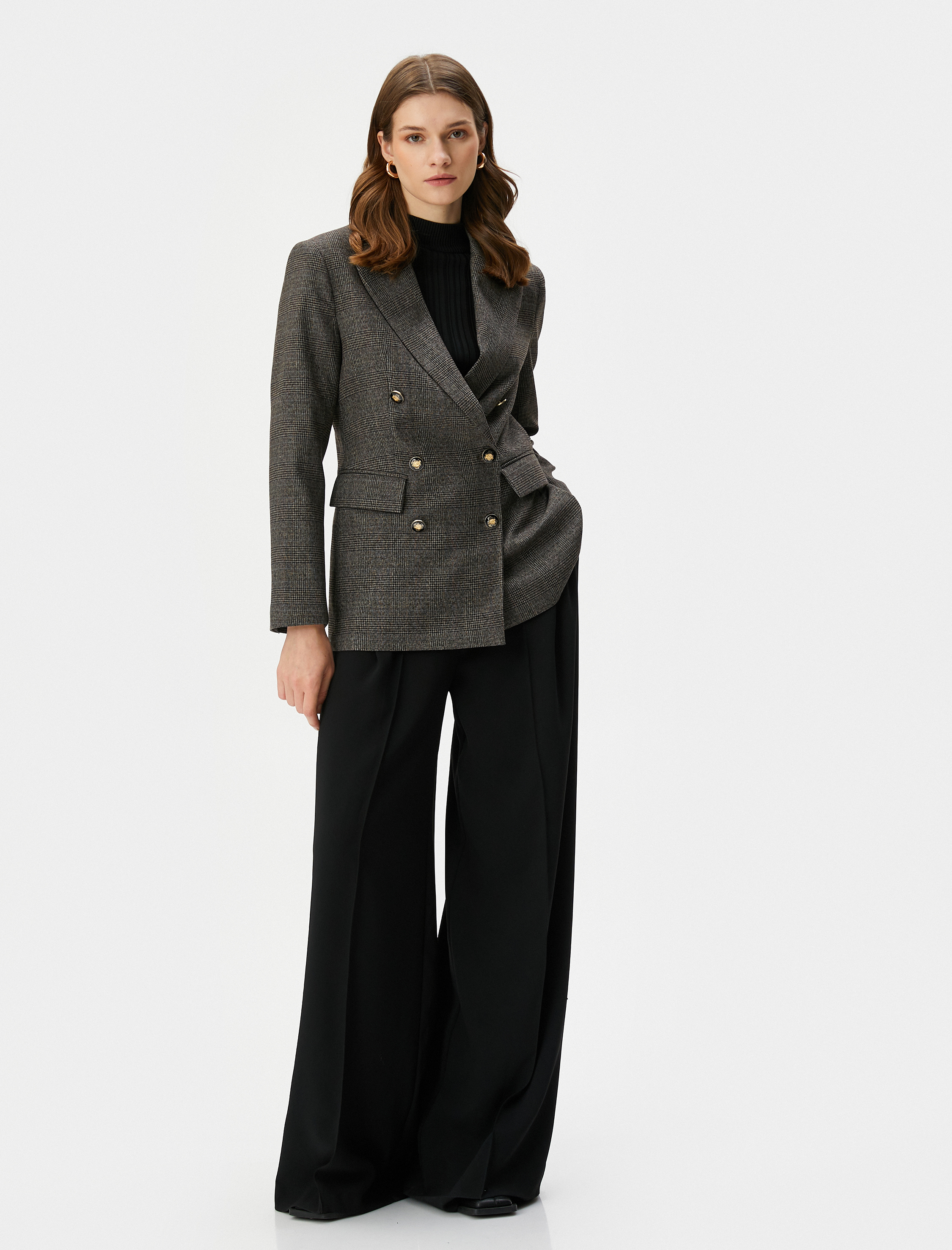   Blazer Ceket Kruvaze Düğmeli Kapaklı Cepli