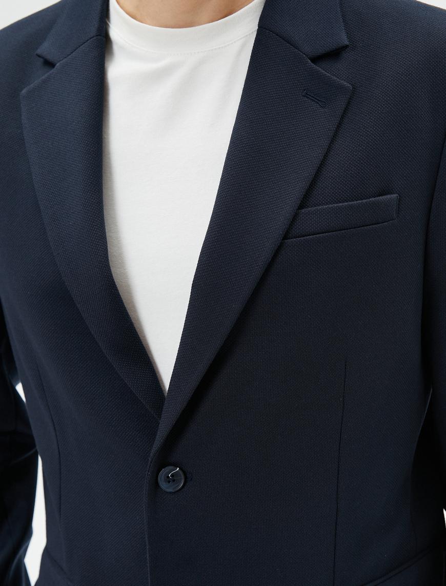   Blazer Ceket Slim Fit Cep Detaylı Düğmeli Mono Yaka