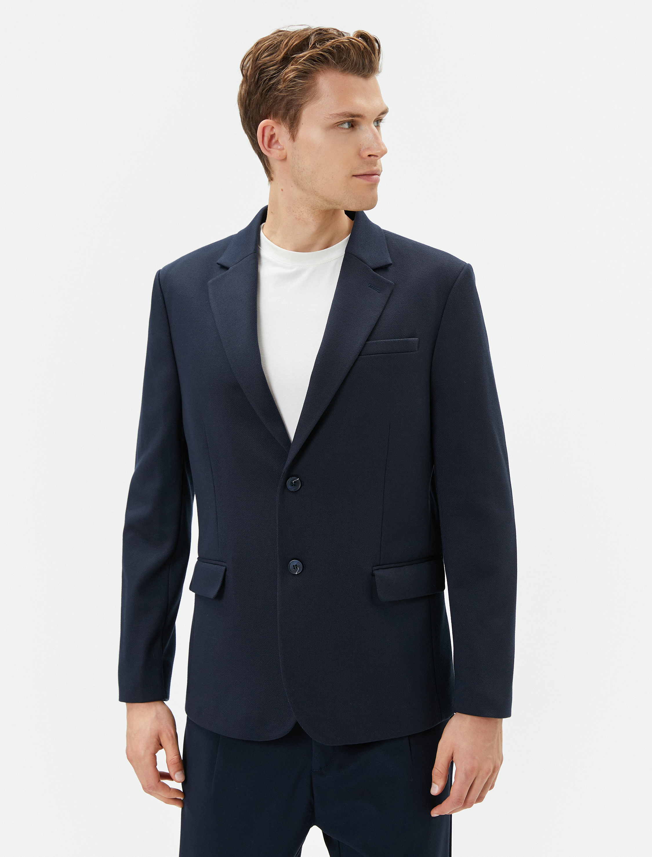   Blazer Ceket Slim Fit Cep Detaylı Düğmeli Mono Yaka