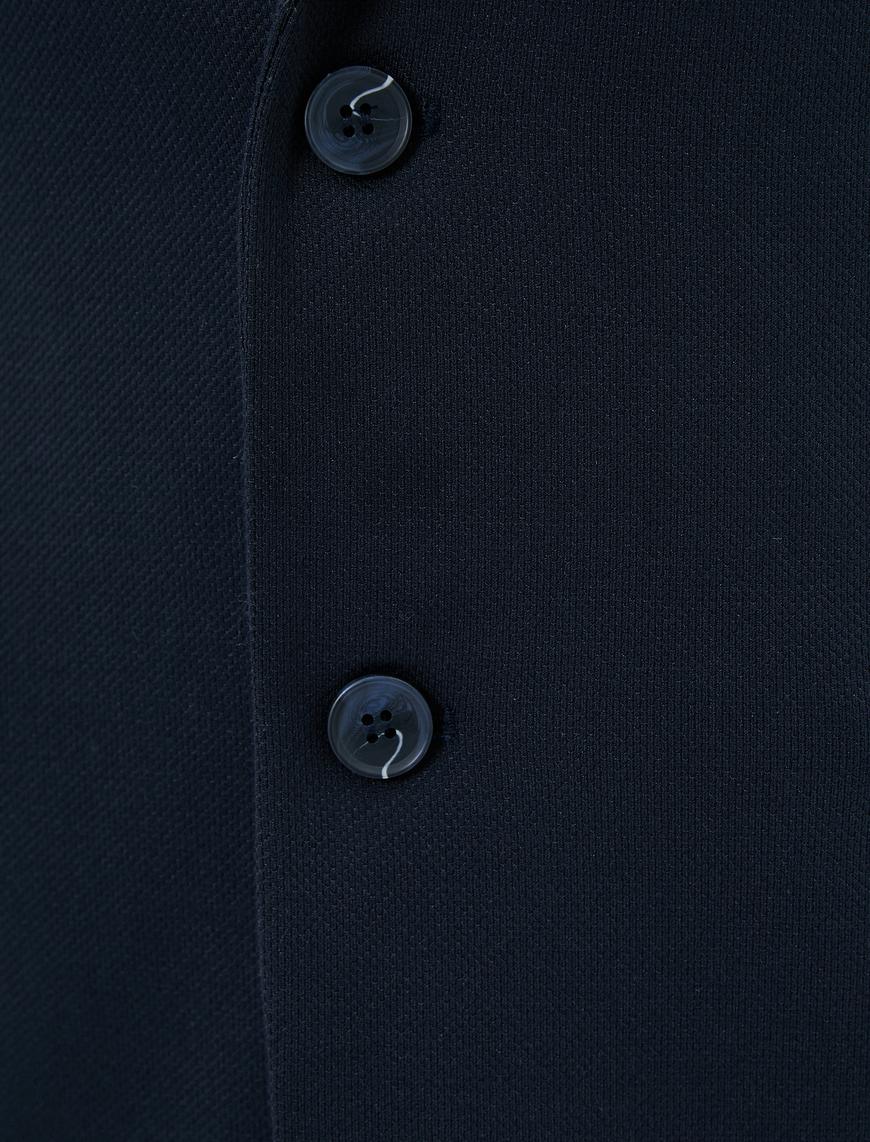   Blazer Ceket Slim Fit Cep Detaylı Düğmeli Mono Yaka