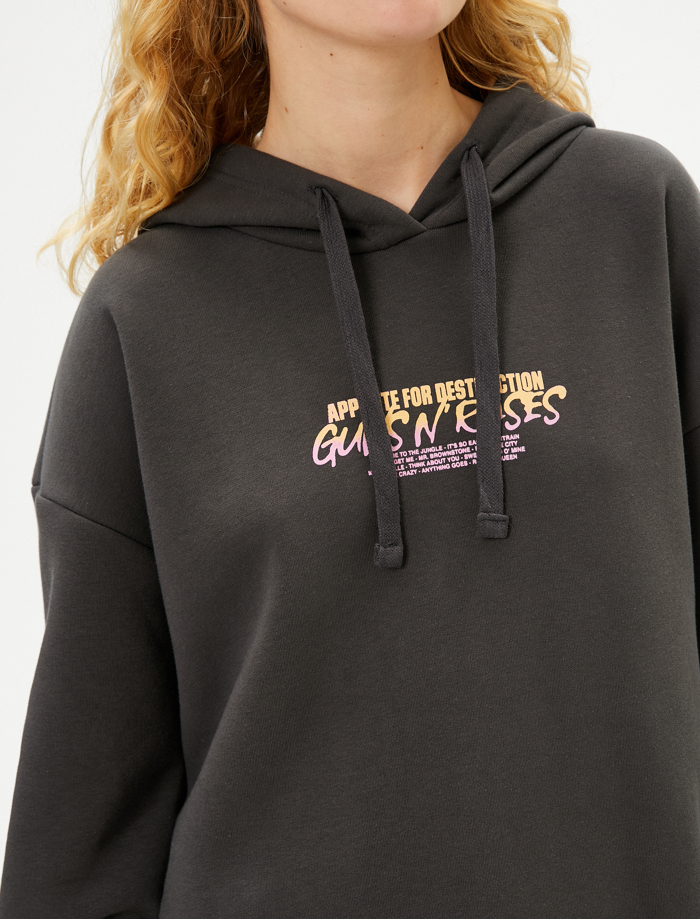   Şardonlu Guns N'Roses Kapüşonlu Sweatshirt Lisanslı Arkası Baskılı Uzun Kollu Pamuk Karışımlı