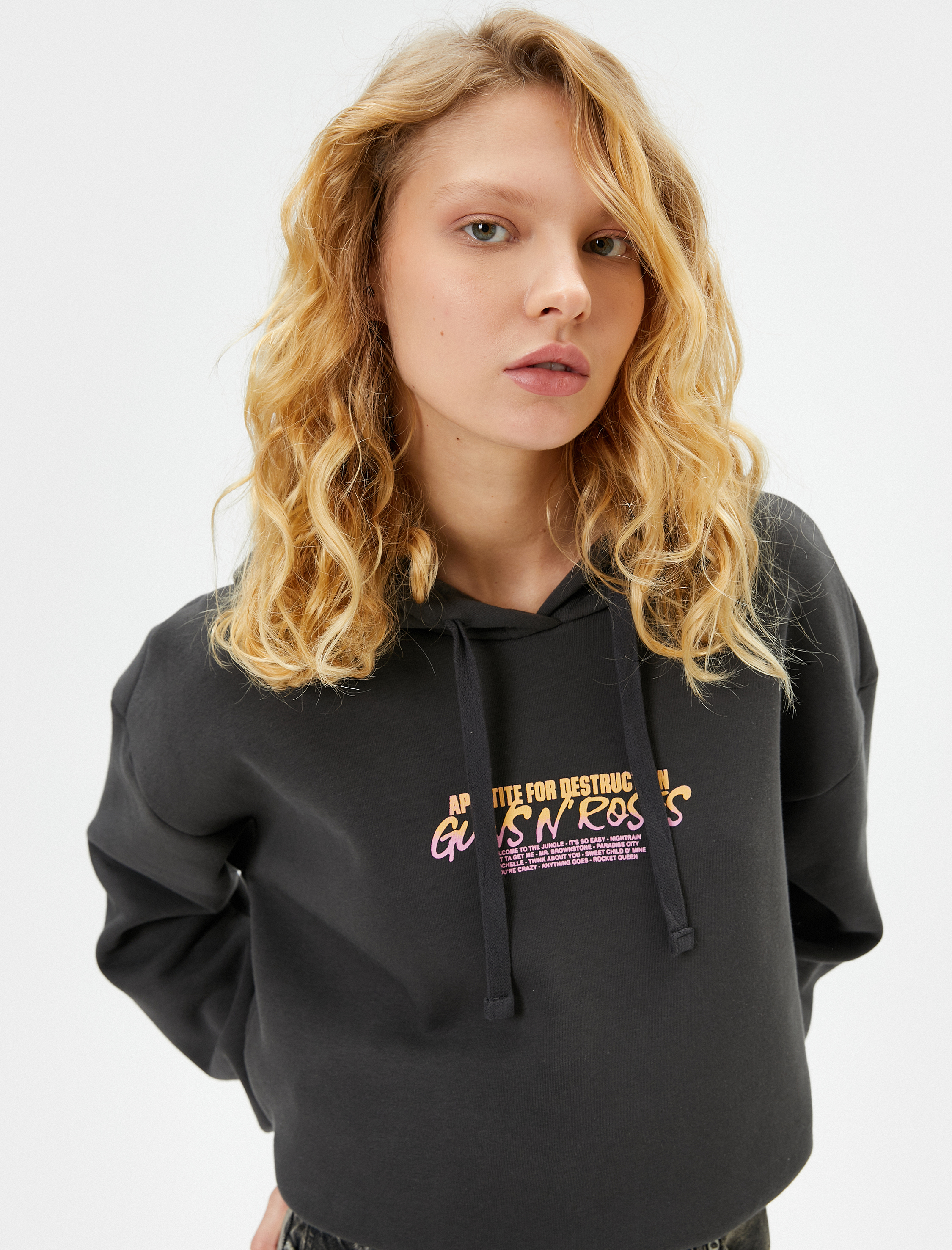   Şardonlu Guns N'Roses Kapüşonlu Sweatshirt Lisanslı Arkası Baskılı Uzun Kollu Pamuk Karışımlı