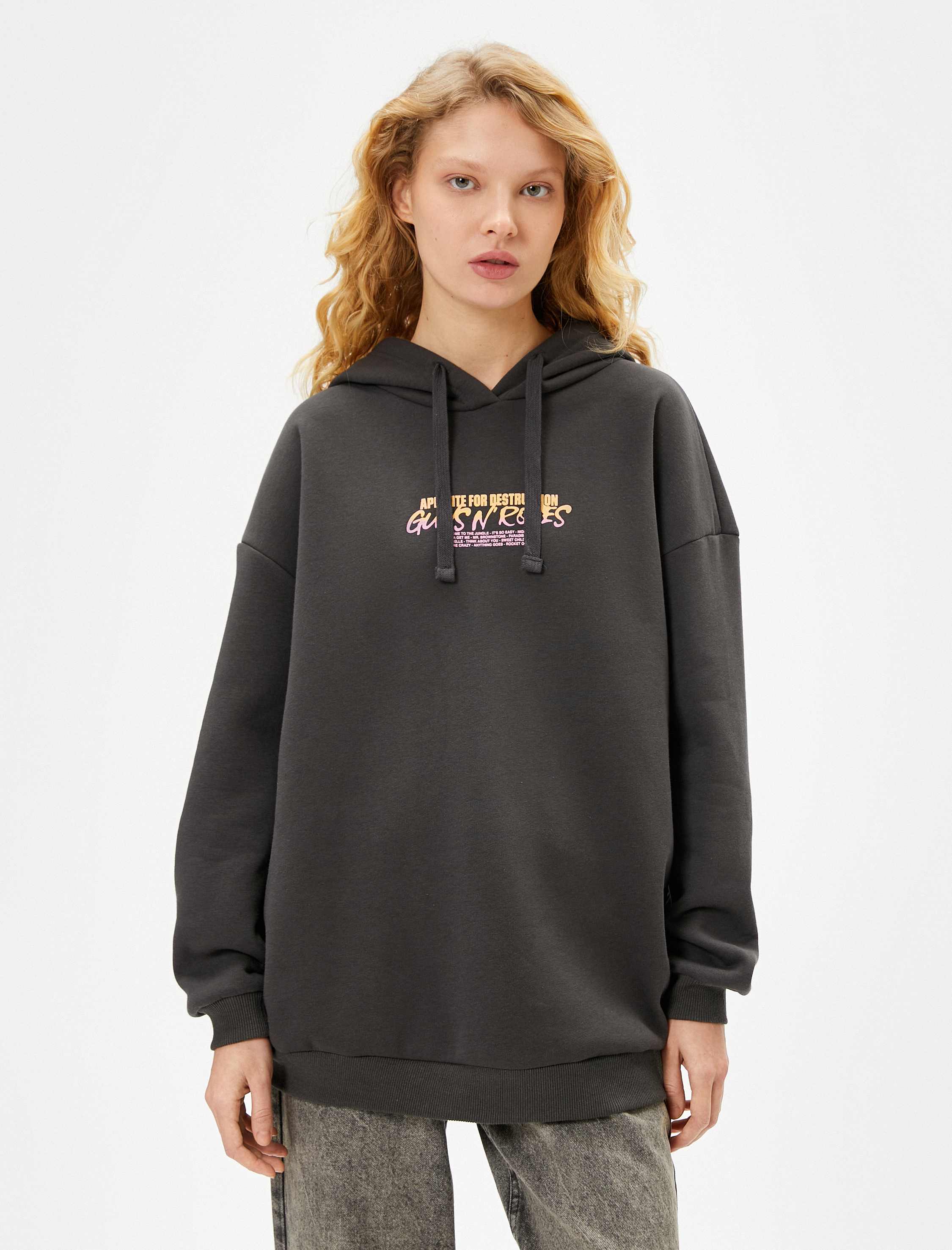   Şardonlu Guns N'Roses Kapüşonlu Sweatshirt Lisanslı Arkası Baskılı Uzun Kollu Pamuk Karışımlı