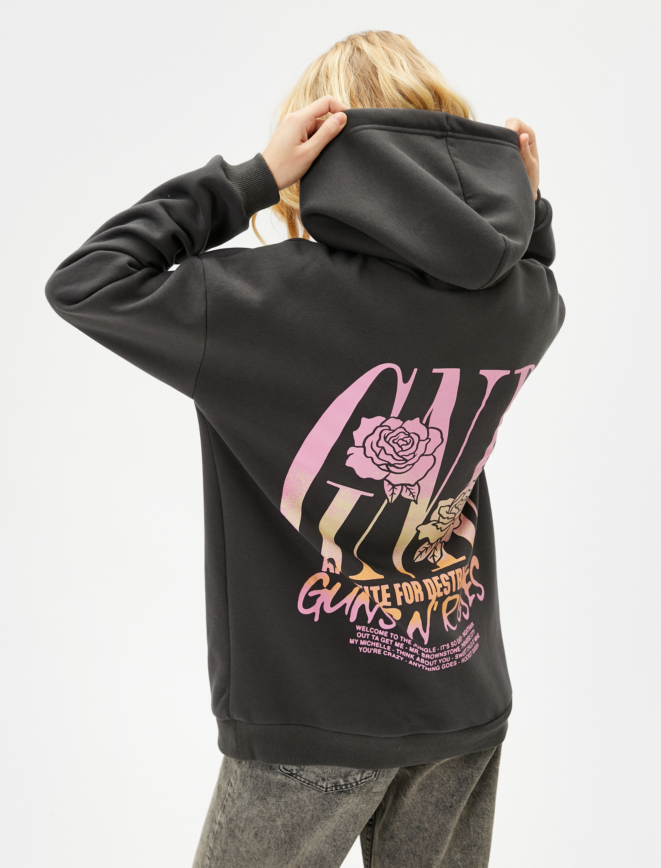   Şardonlu Guns N'Roses Kapüşonlu Sweatshirt Lisanslı Arkası Baskılı Uzun Kollu Pamuk Karışımlı