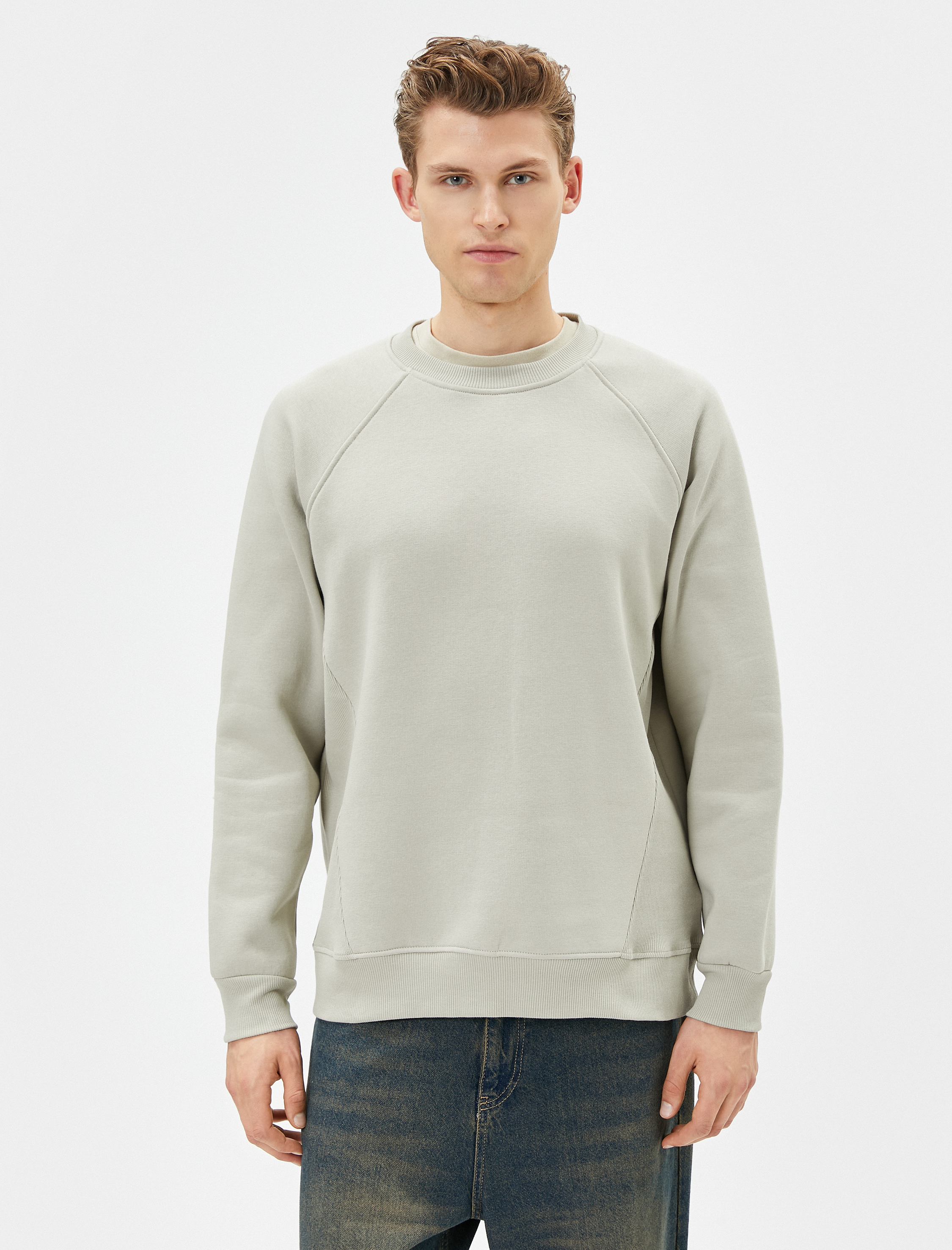   Bisiklet Yaka Sweatshirt Dikiş Detaylı Rahat Kesim Şardonlu