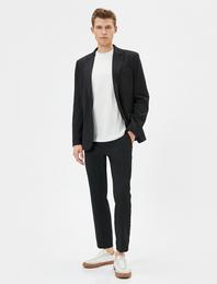 Blazer Ceket Slim Fit Cep Detaylı Düğmeli Mono Yaka
