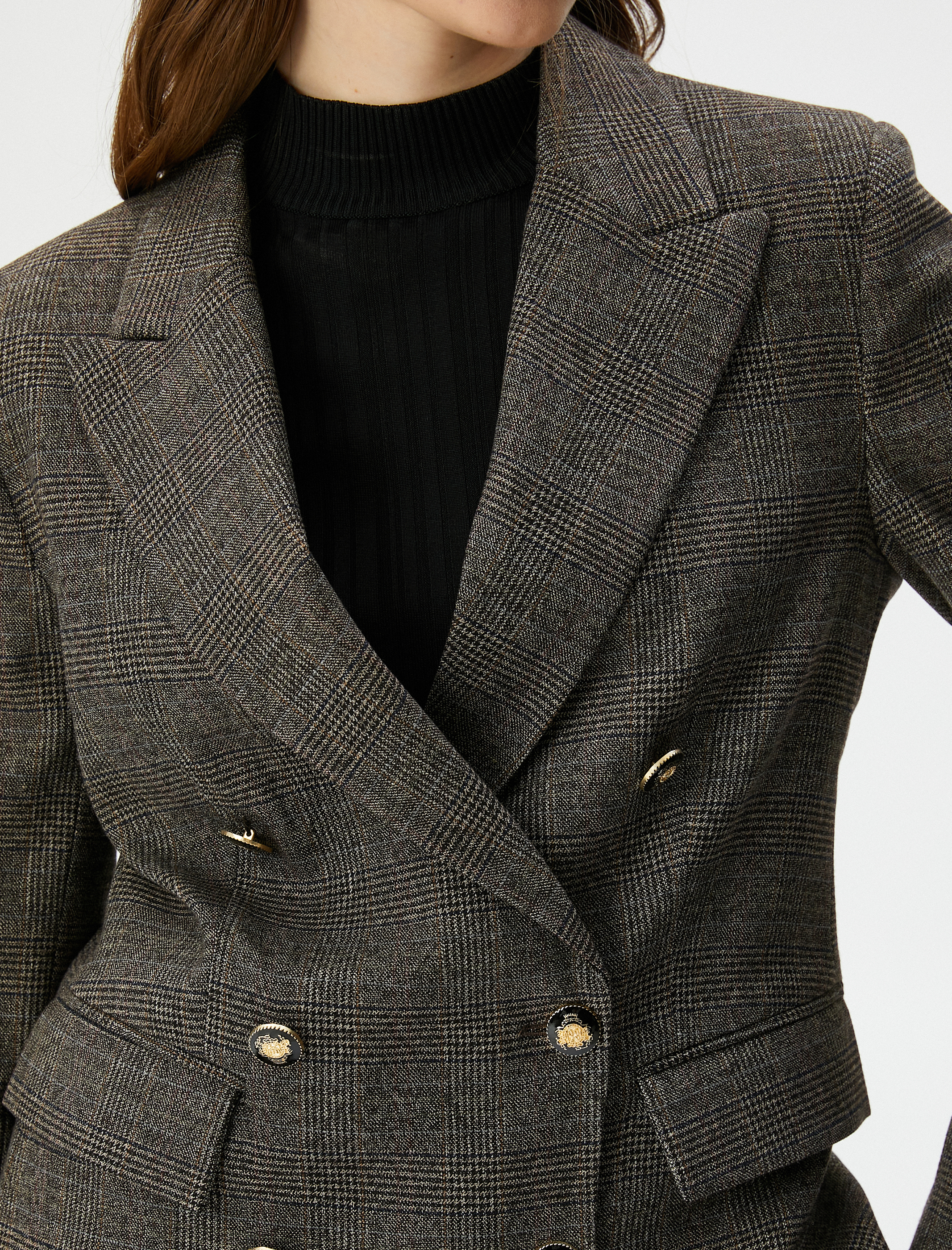   Blazer Ceket Kruvaze Düğmeli Kapaklı Cepli