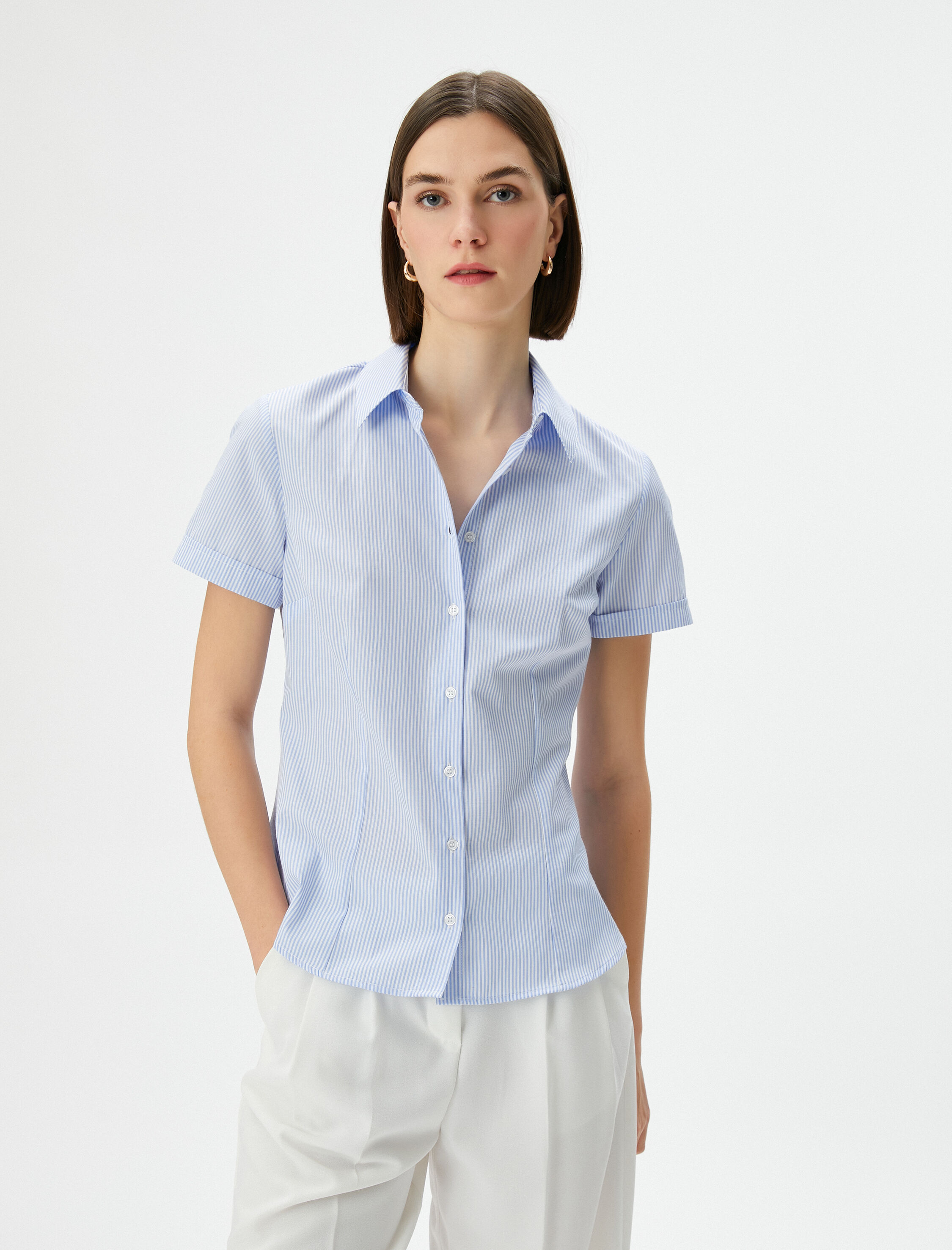   Kısa Kollu Gömlek Düğmeli Basic Slim Fit