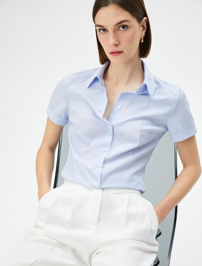  Kısa Kollu Gömlek Düğmeli Basic Slim Fit