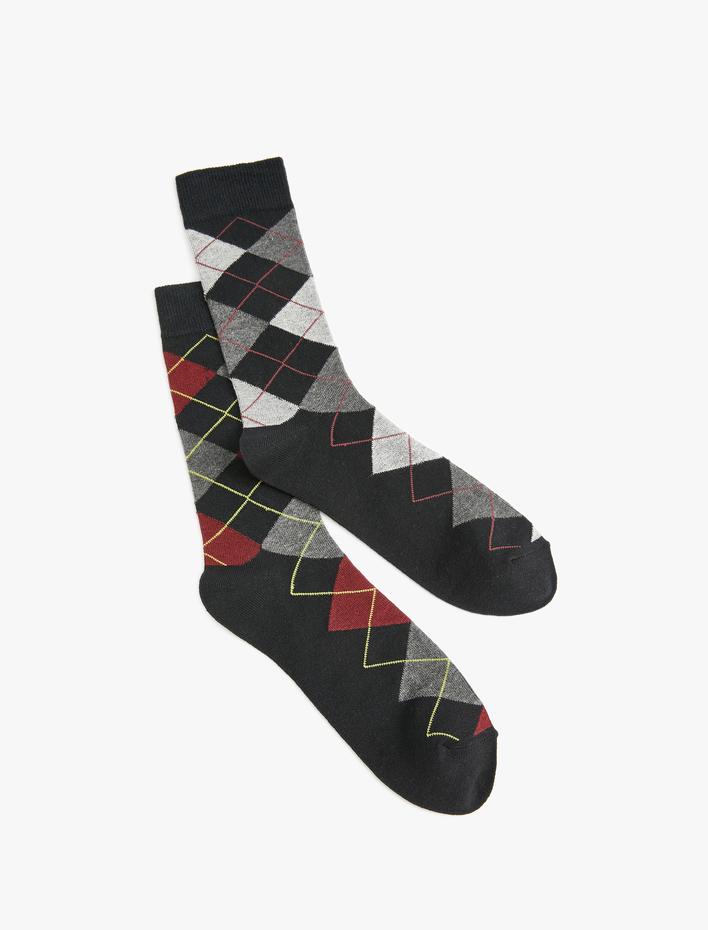 Erkek 2'li Soket Çorap Seti Geometrik Desenli