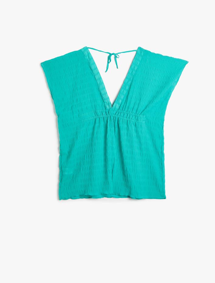  Kimono Derin V Yaka Beli Büzgülü