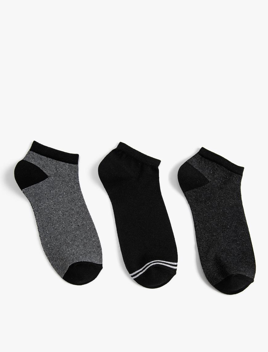 Erkek 3'lü Patik Çorap Seti Çok Renkli Kırçıllı
