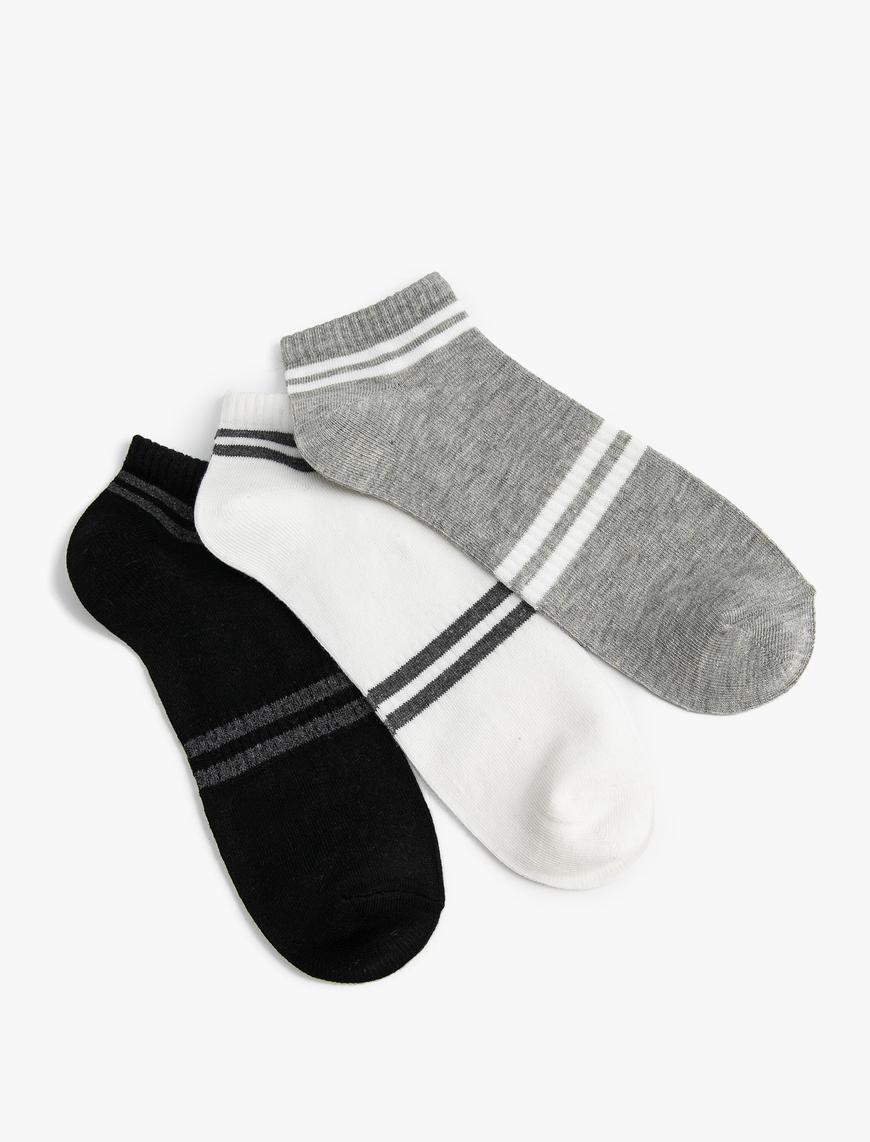  Erkek Çizgili 3'lü Patik Çorap Seti Çok Renkli