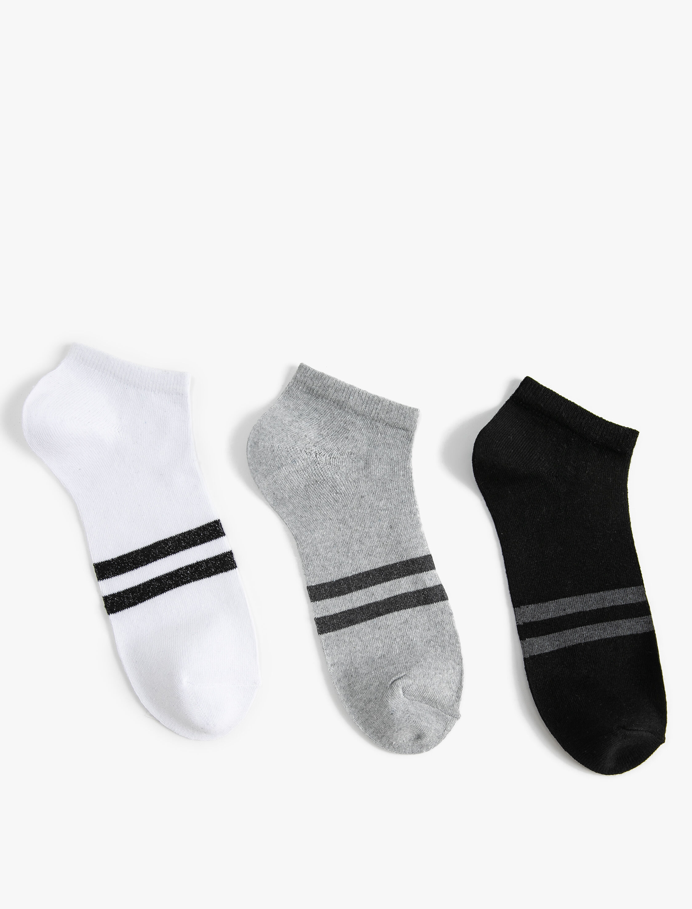  Erkek 3'lü Patik Çorap Seti Çok Renkli Şerit Detaylı