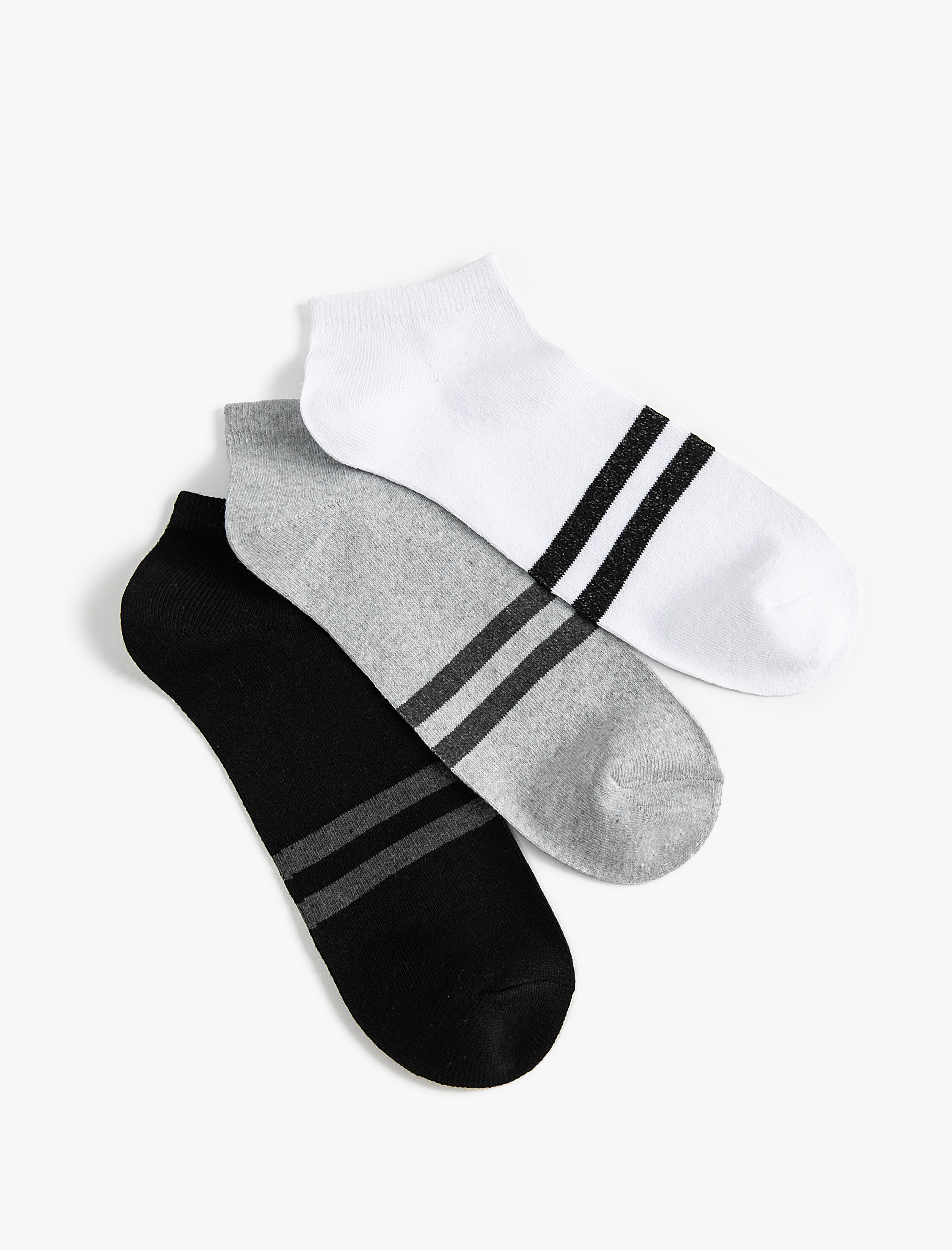  Erkek 3'lü Patik Çorap Seti Çok Renkli Şerit Detaylı