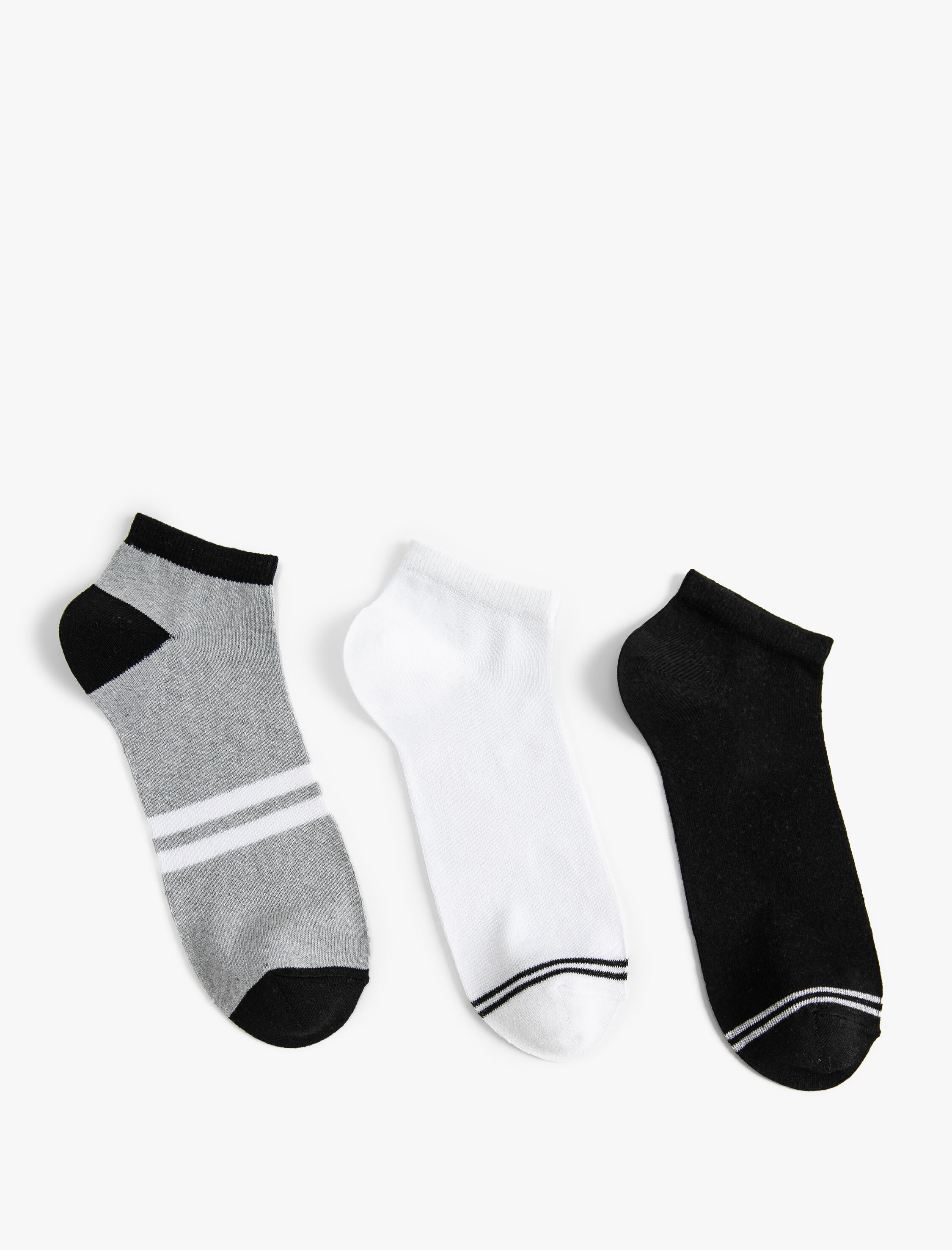  Erkek 3'lü Patik Çorap Seti Çok Renkli Şerit Detaylı