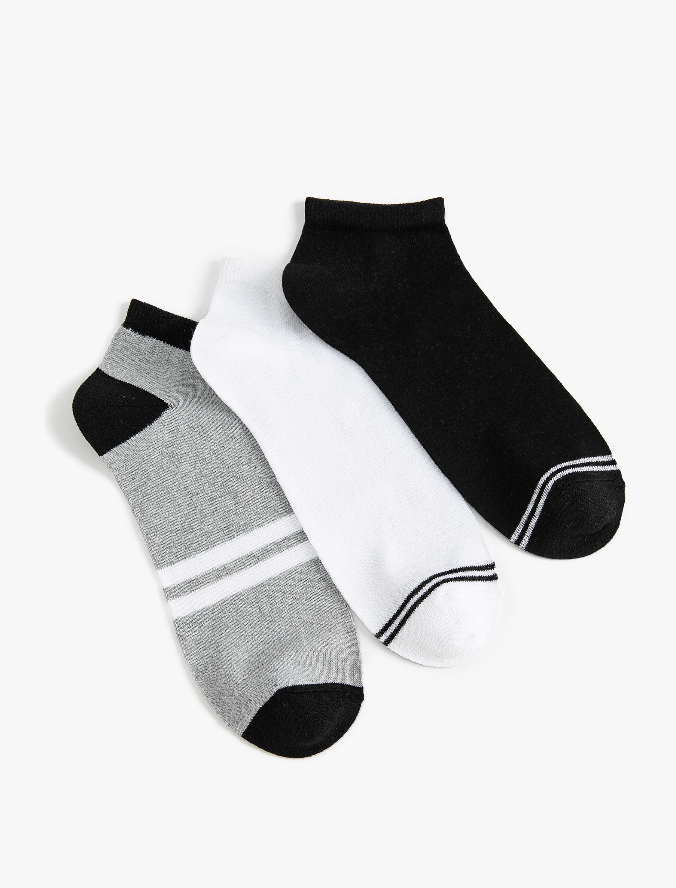  Erkek 3'lü Patik Çorap Seti Çok Renkli Şerit Detaylı
