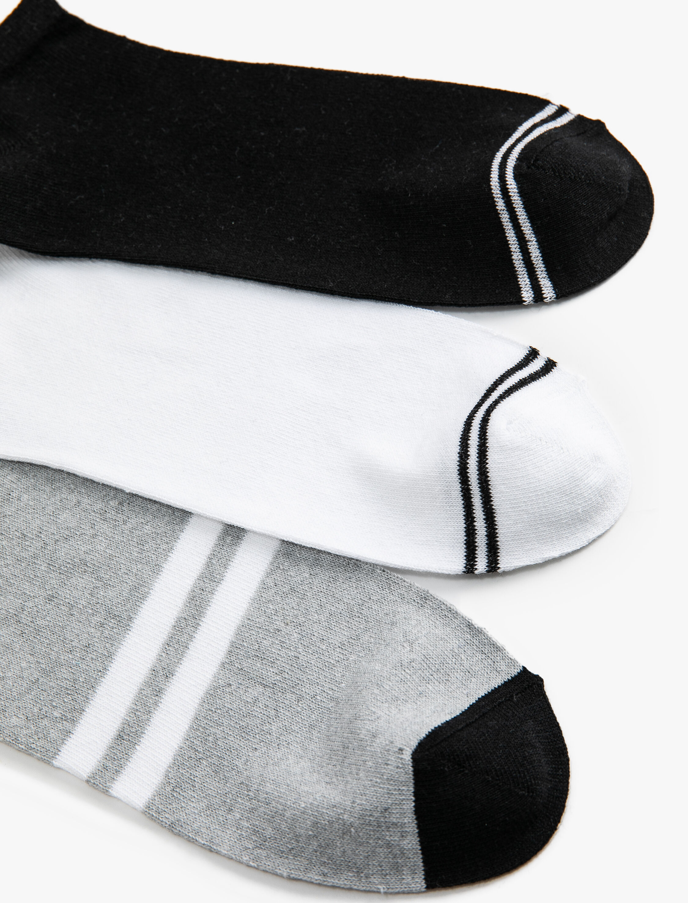  Erkek 3'lü Patik Çorap Seti Çok Renkli Şerit Detaylı