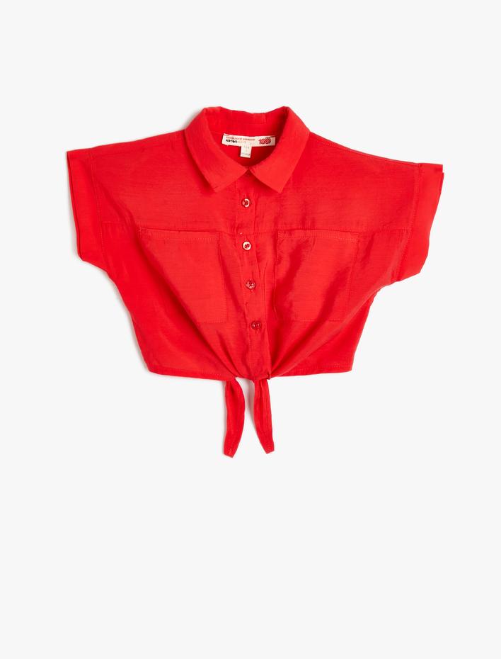 Kız Çocuk Gömlek Kısa Kollu Önü Bağlamalı Cepli Modal Karışımlı
