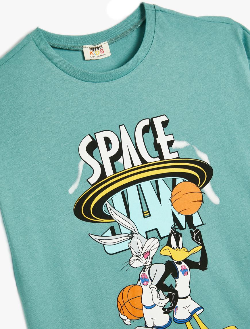  Erkek Çocuk Space Jam Tişört Lisanslı Kısa Kollu Bisiklet Yaka Baskılı Pamuklu