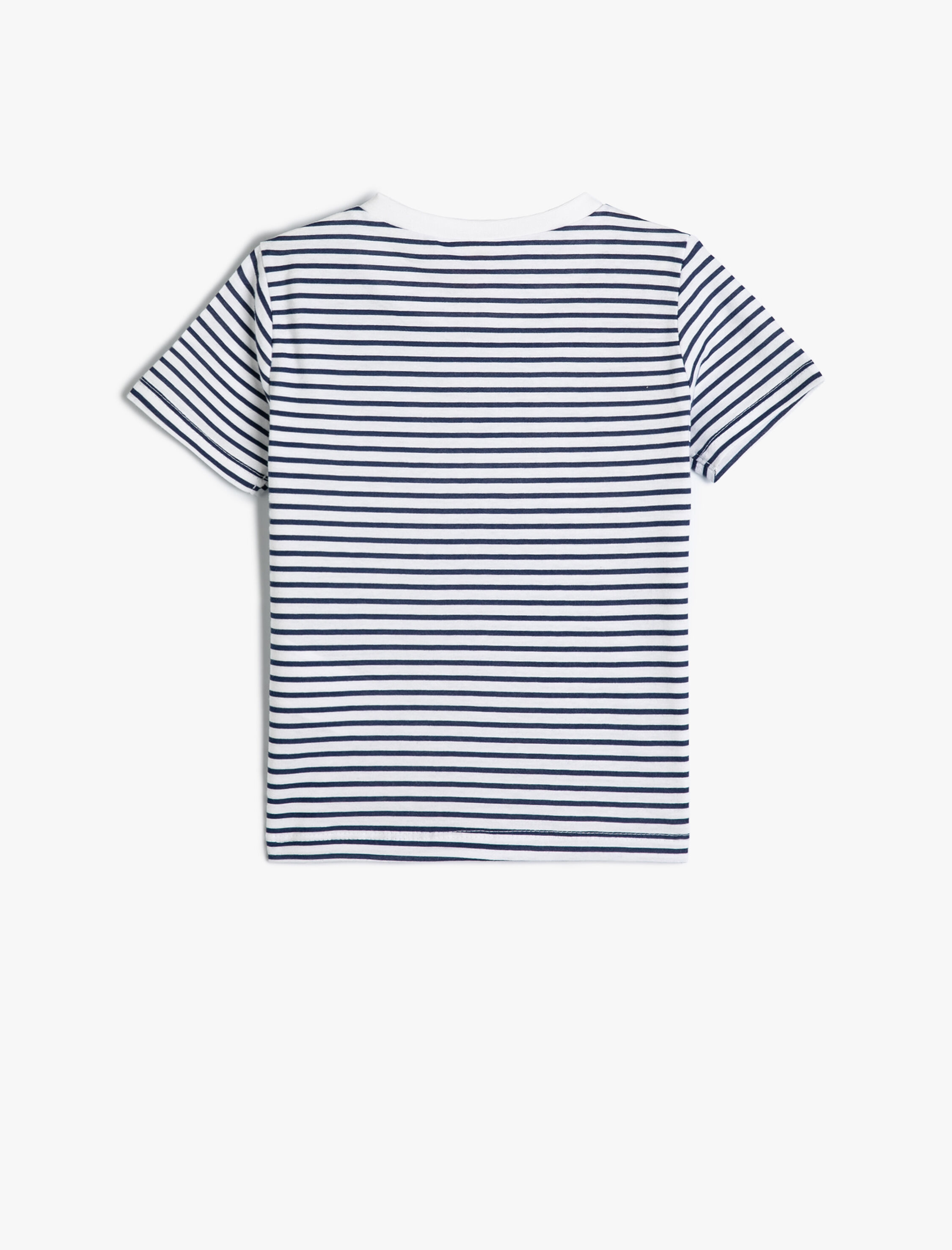  Erkek Bebek Çizgili Tişört Kısa Kollu Bisiklet Yaka Aplikeli Pamuklu