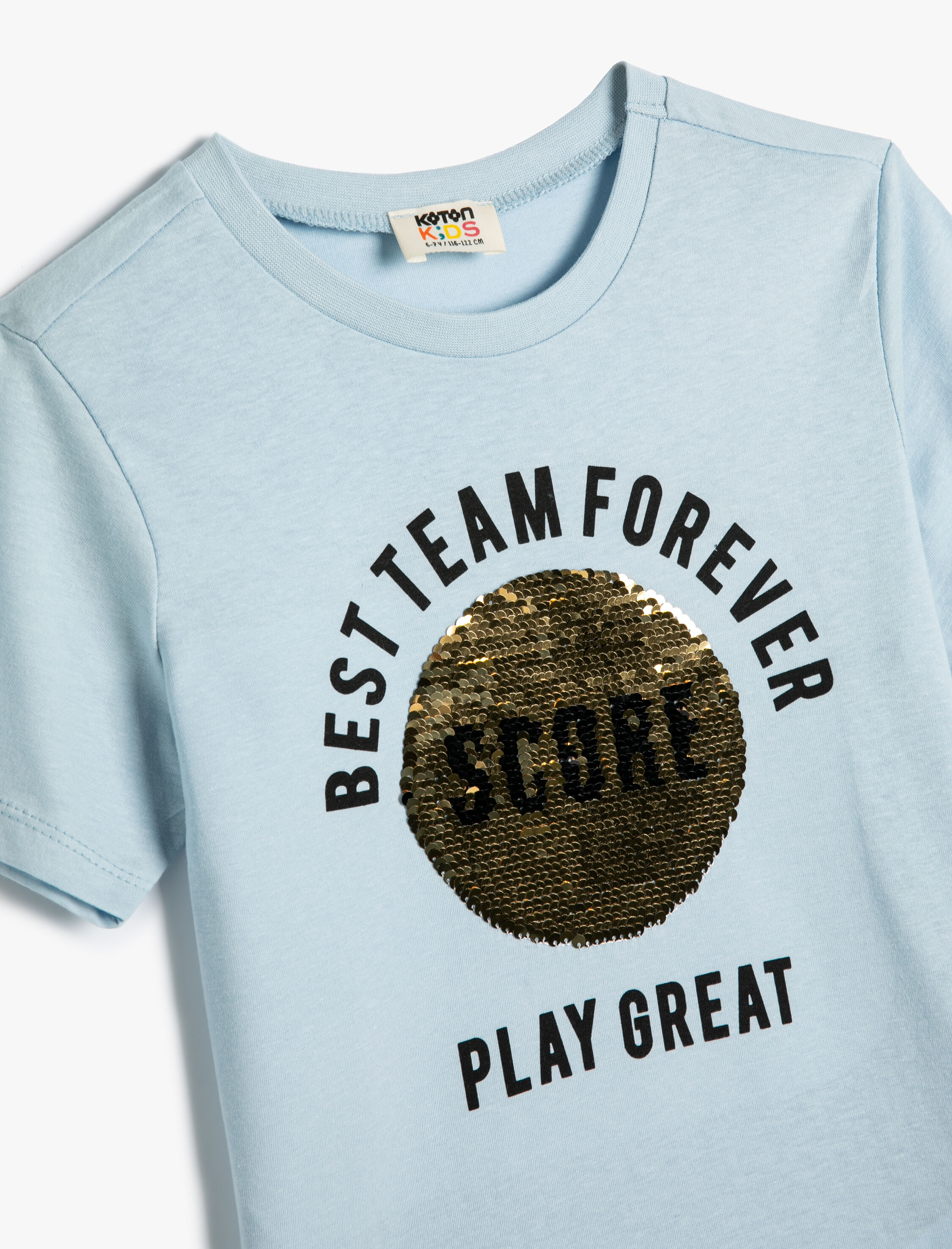  Erkek Çocuk Tişört Futbol Temalı Pullu Payetli Kısa Kollu Bisiklet Yaka Pamuklu