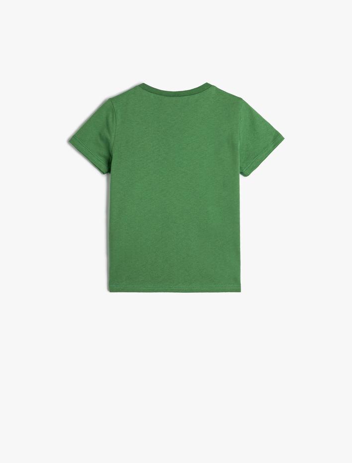 Erkek Bebek Tişört Dinozor Baskılı Kısa Kollu Bisiklet Yaka Pamuklu