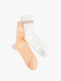 2'li Soket Çorap Seti Çiçek Detaylı Çok Renkli