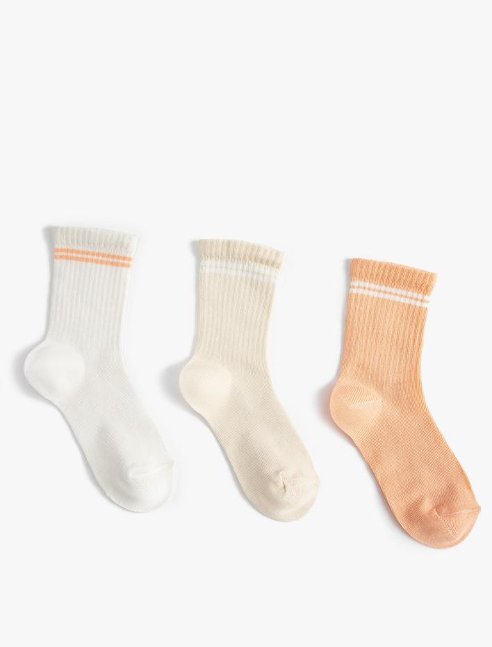 Kız Çocuk 3'lü Çizgili Çorap Seti Pamuklu