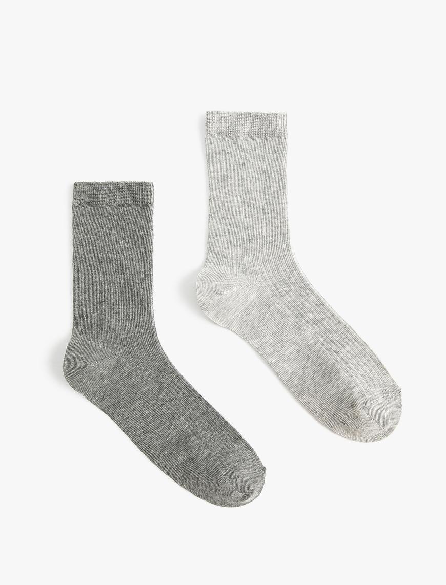  Kadın Basic 2'li Soket Çorap Seti Çok Renkli Dokulu