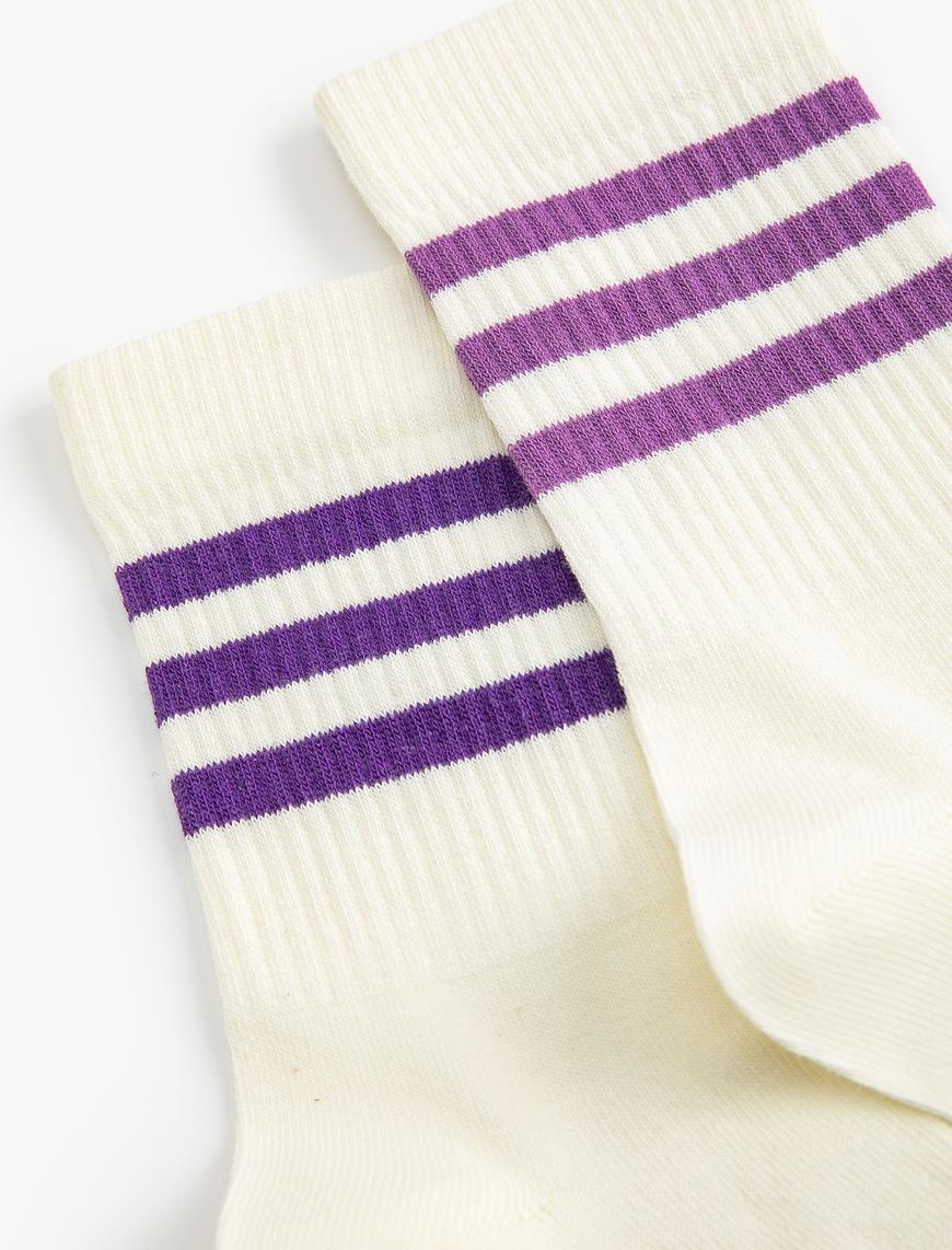 Kadın 2'li Kolej Soket Çorap Seti Şerit Detaylı