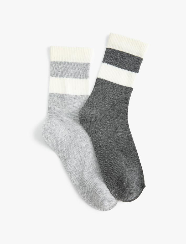 Kadın 2'li Soket Çorap Seti Renk Bloklu Çok Renkli