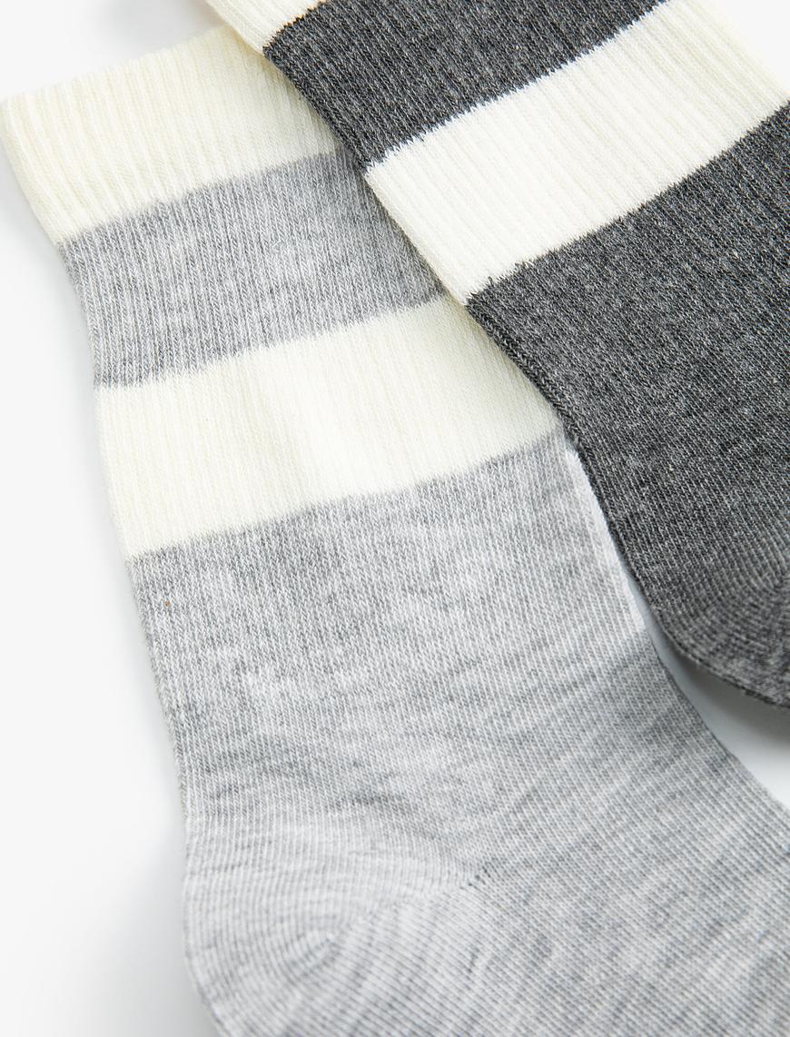  Kadın 2'li Soket Çorap Seti Renk Bloklu Çok Renkli