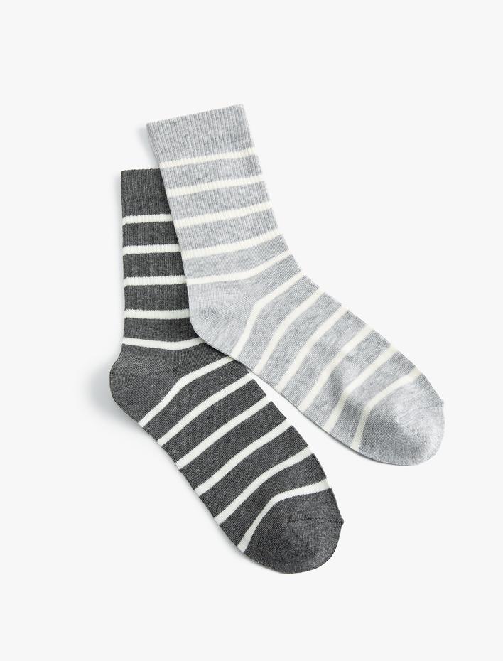 Kadın Çizgili 2'li Soket Çorap Seti Çok Renkli