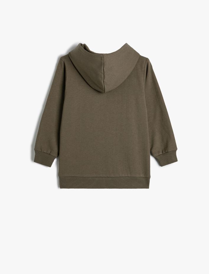 Erkek Çocuk Kapşonlu Sweatshirt Dinozor Baskılı Uzun Kollu Şardonlu