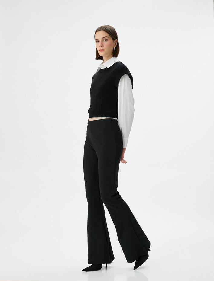  İspanyol Paça Tayt Pantolon Slim Fit Normal Bel