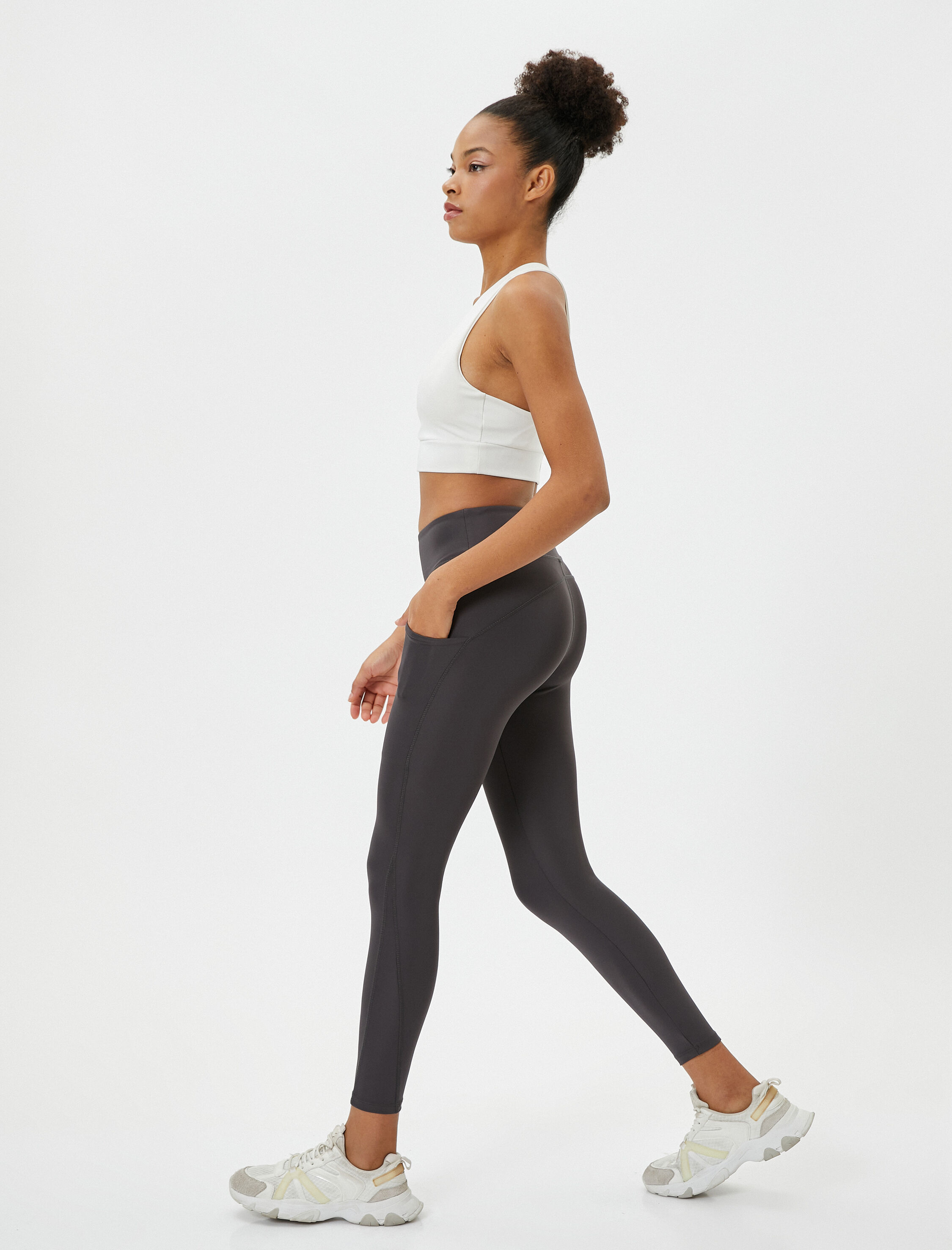   Spor Tayt Yandan Cep Detaylı Yüksek Bel Slim Fit