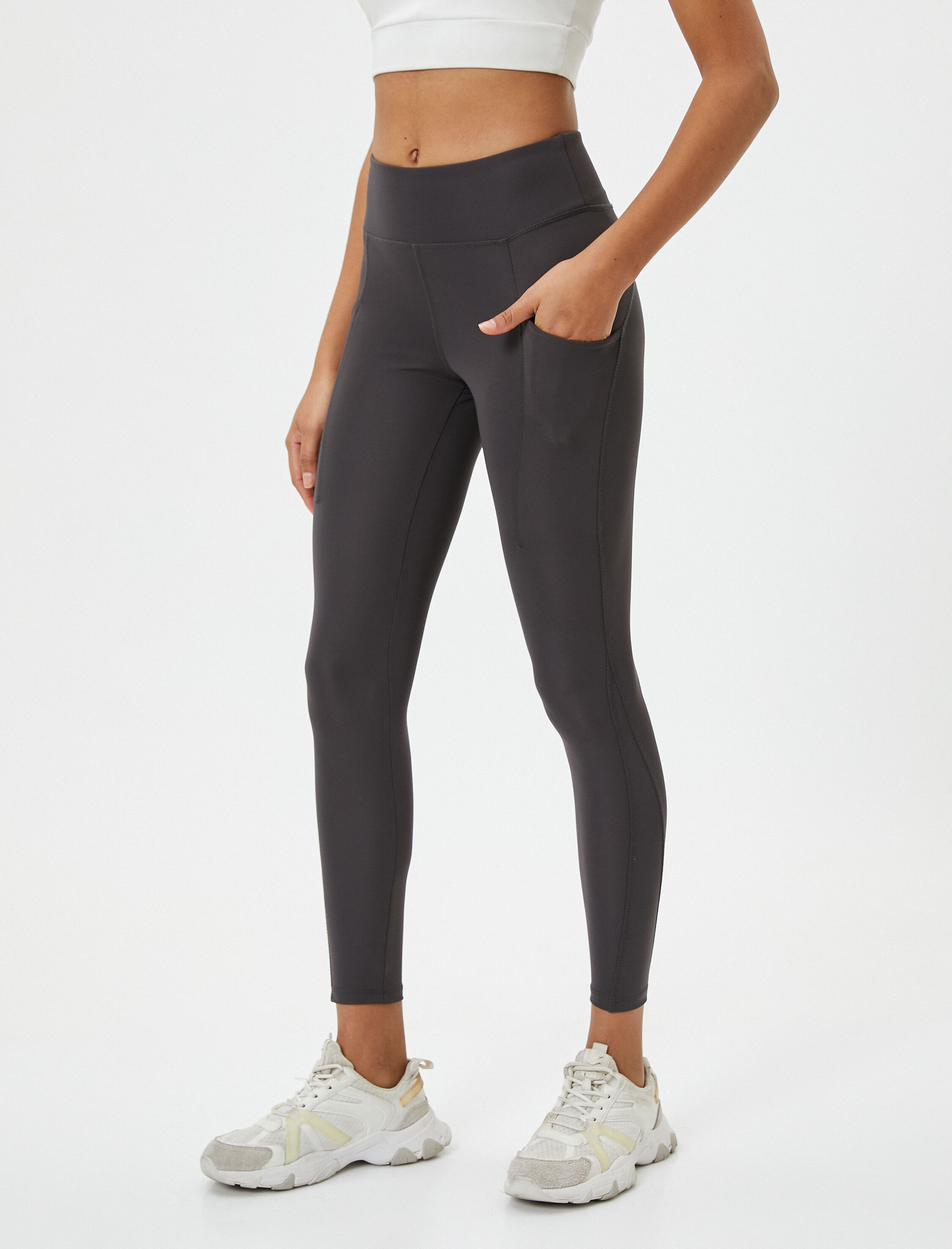   Spor Tayt Yandan Cep Detaylı Yüksek Bel Slim Fit